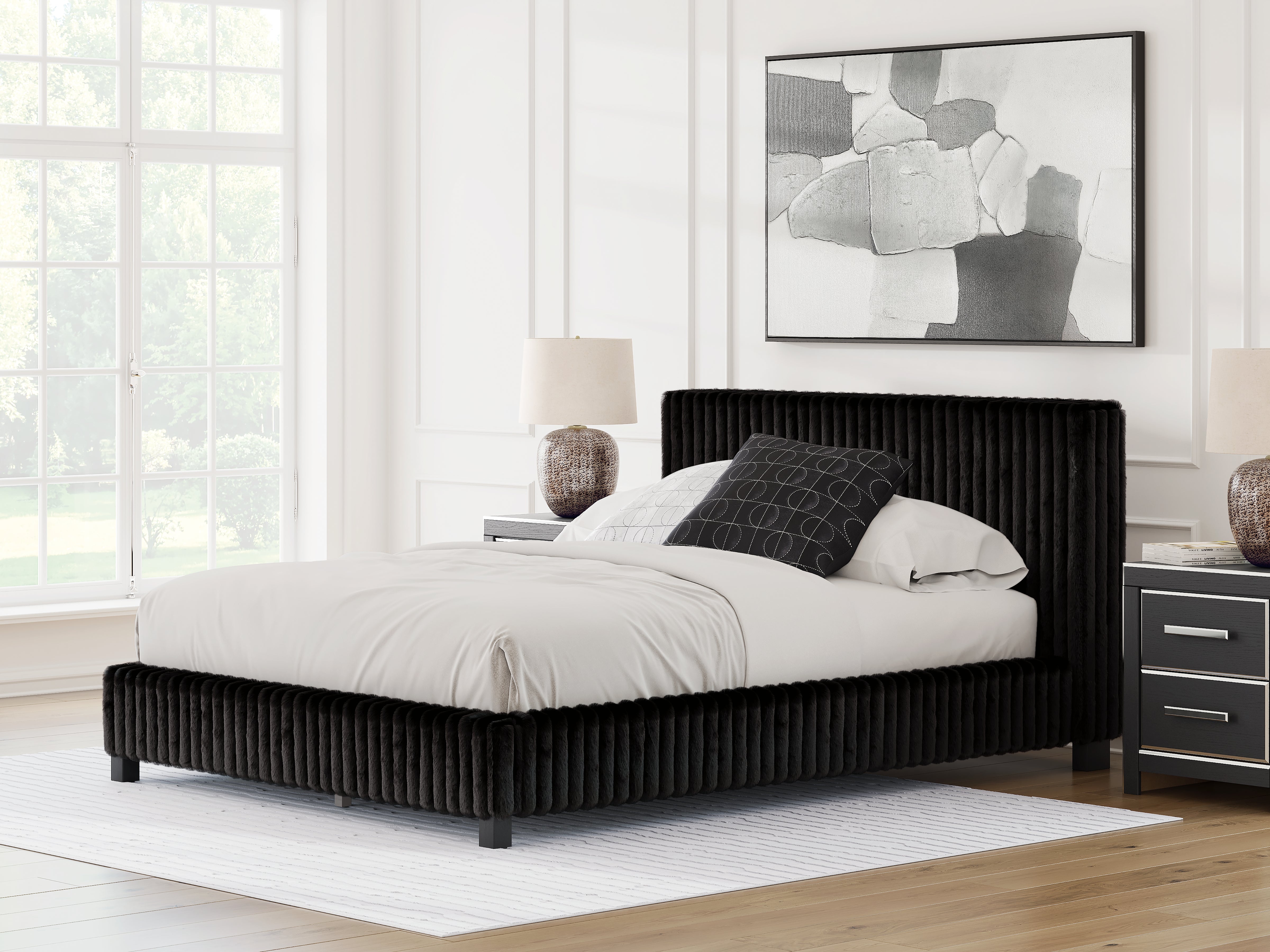 Tampa Furniture Outlet Lutz - Ashley Furniture - Zuraleus Bedroom - Queen Upholstered Bed / Black - PCB3380B8