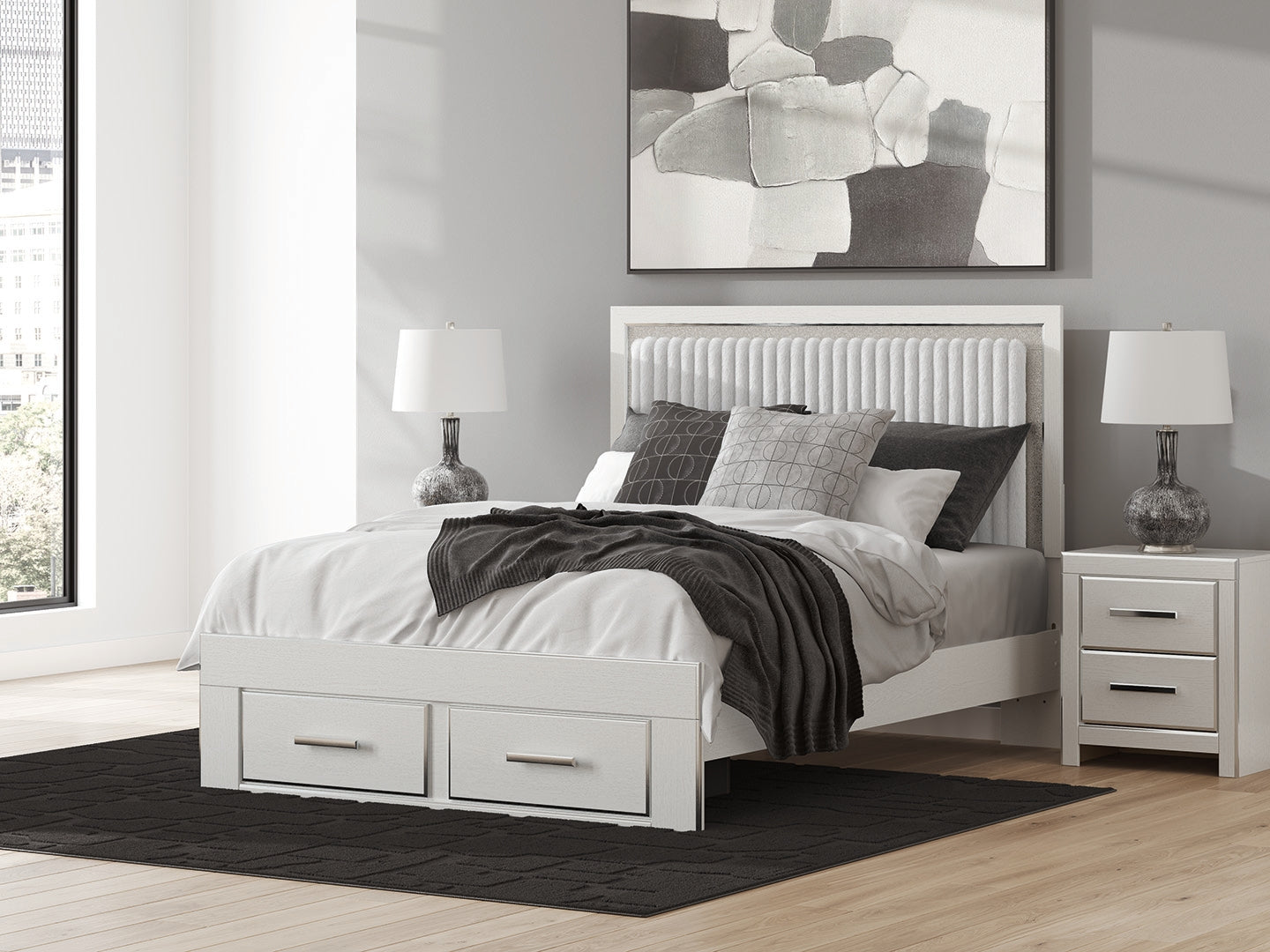 Tampa Furniture Outlet Lutz - Ashley Furniture - Zuraleus Bedroom - Queen Upholstered Panel Storage Bed / White - PCB3381B4