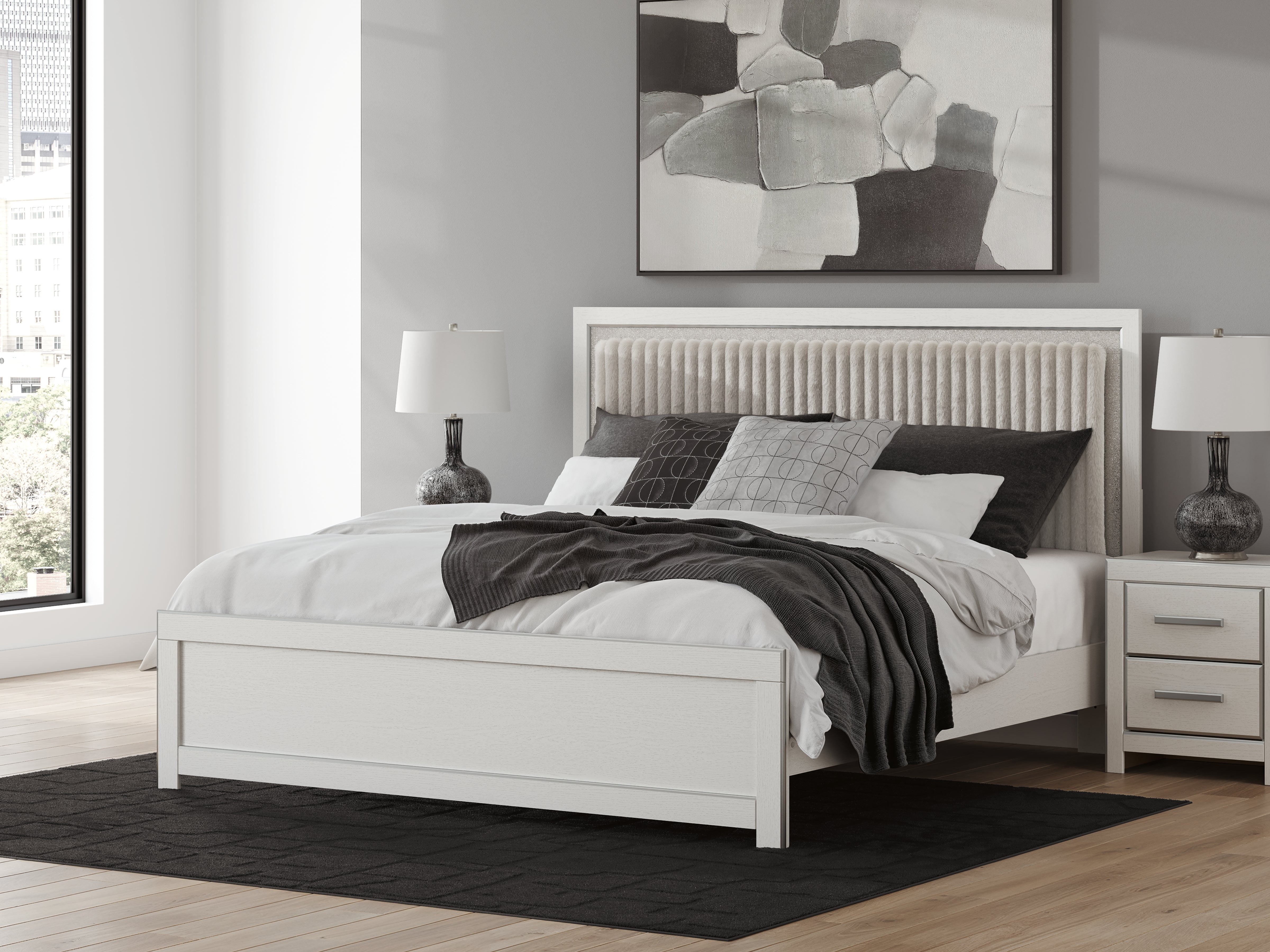 Tampa Furniture Outlet Lutz - Ashley Furniture - Zuraleus Bedroom - King Upholstered Panel Bed / White - PCB3381B8