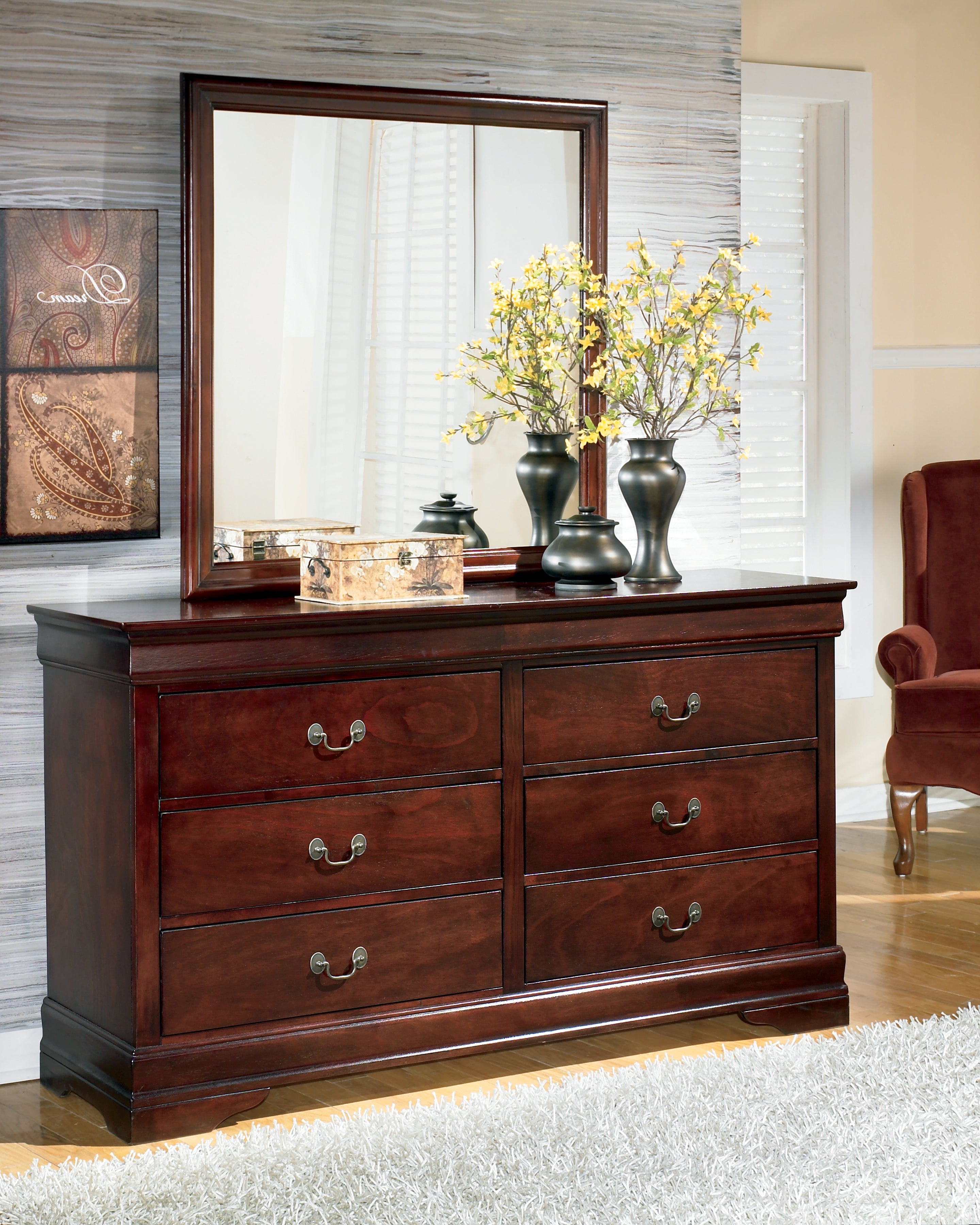 Tampa Furniture Outlet Lutz - Ashley Furniture - Alisdair Bedroom - Dresser and Mirror / Reddish Brown - B376B1