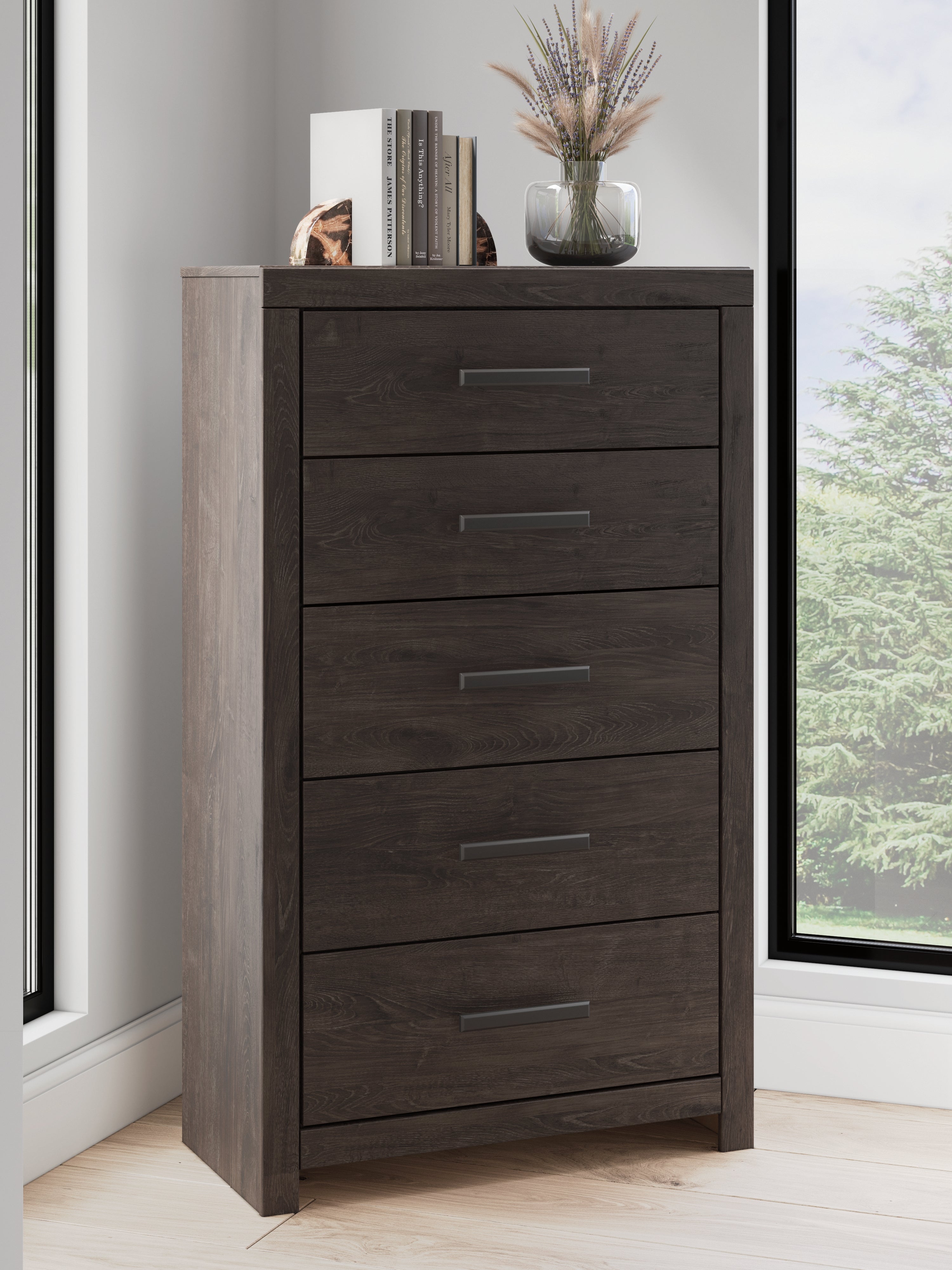 Tampa Furniture Outlet Lutz - Ashley Furniture - Prendonea Bedroom - Five Drawer Chest / Charcoal - B3789-46