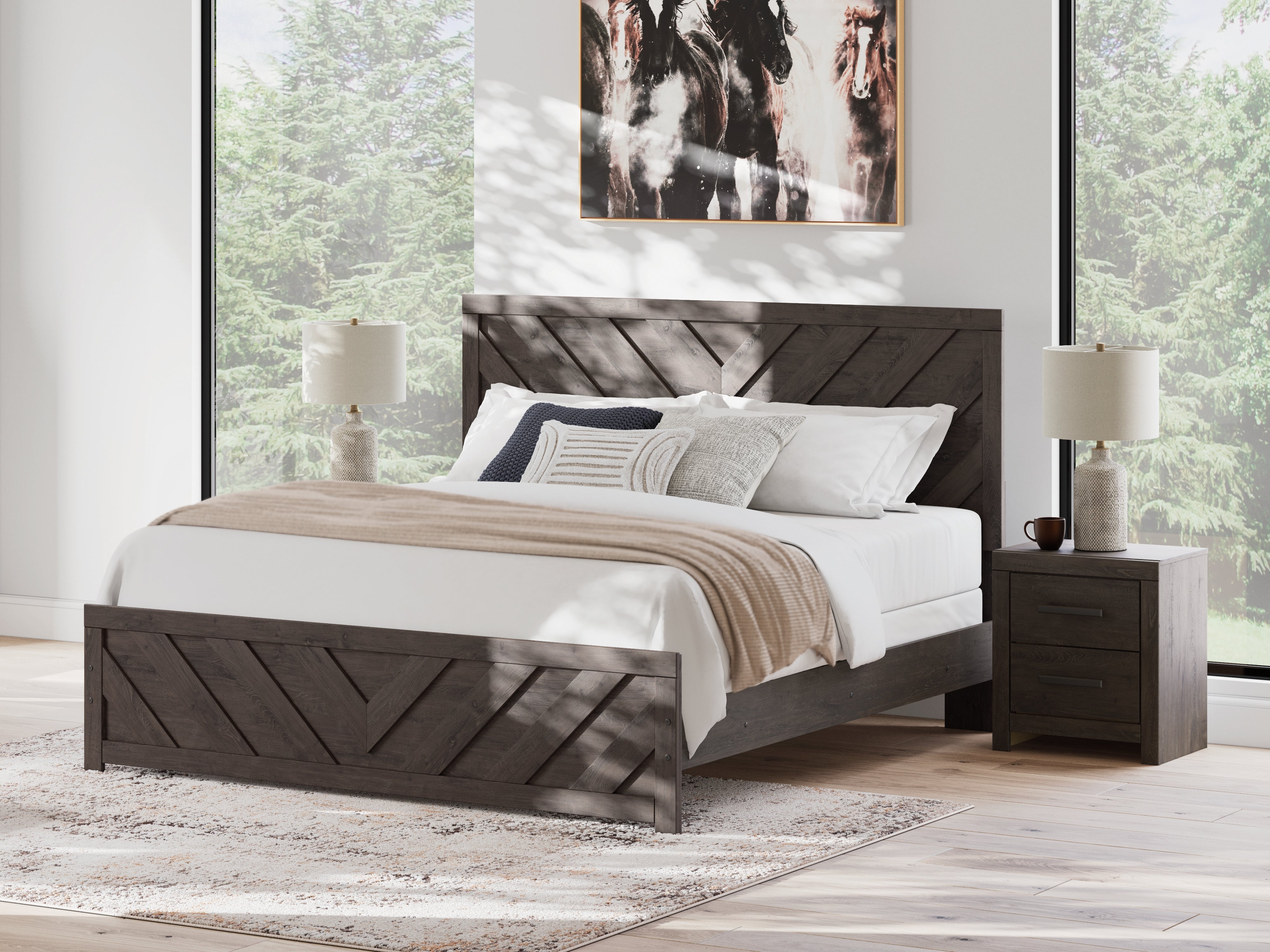 Tampa Furniture Outlet Lutz - Ashley Furniture - Prendonea Bedroom - King Panel Bed / Charcoal - B3789B8