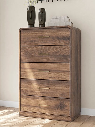 Tampa Furniture Outlet Lutz - Ashley Furniture - Fortlorn Bedroom - Five Drawer Chest / Walnut Brown - PCB386-46