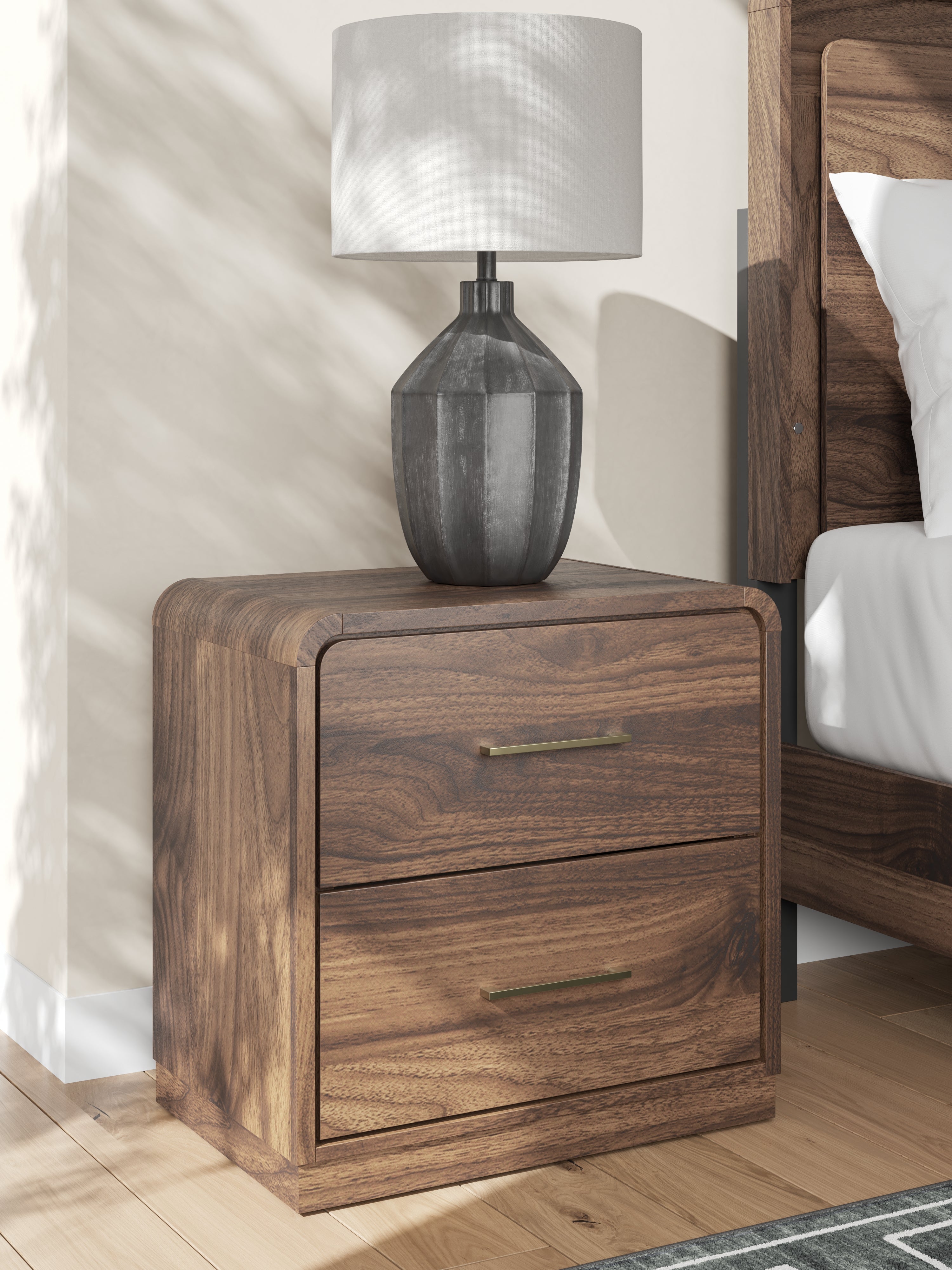 Tampa Furniture Outlet Lutz - Ashley Furniture - Fortlorn Bedroom - Two Drawer Night Stand / Walnut Brown - PCB386-92