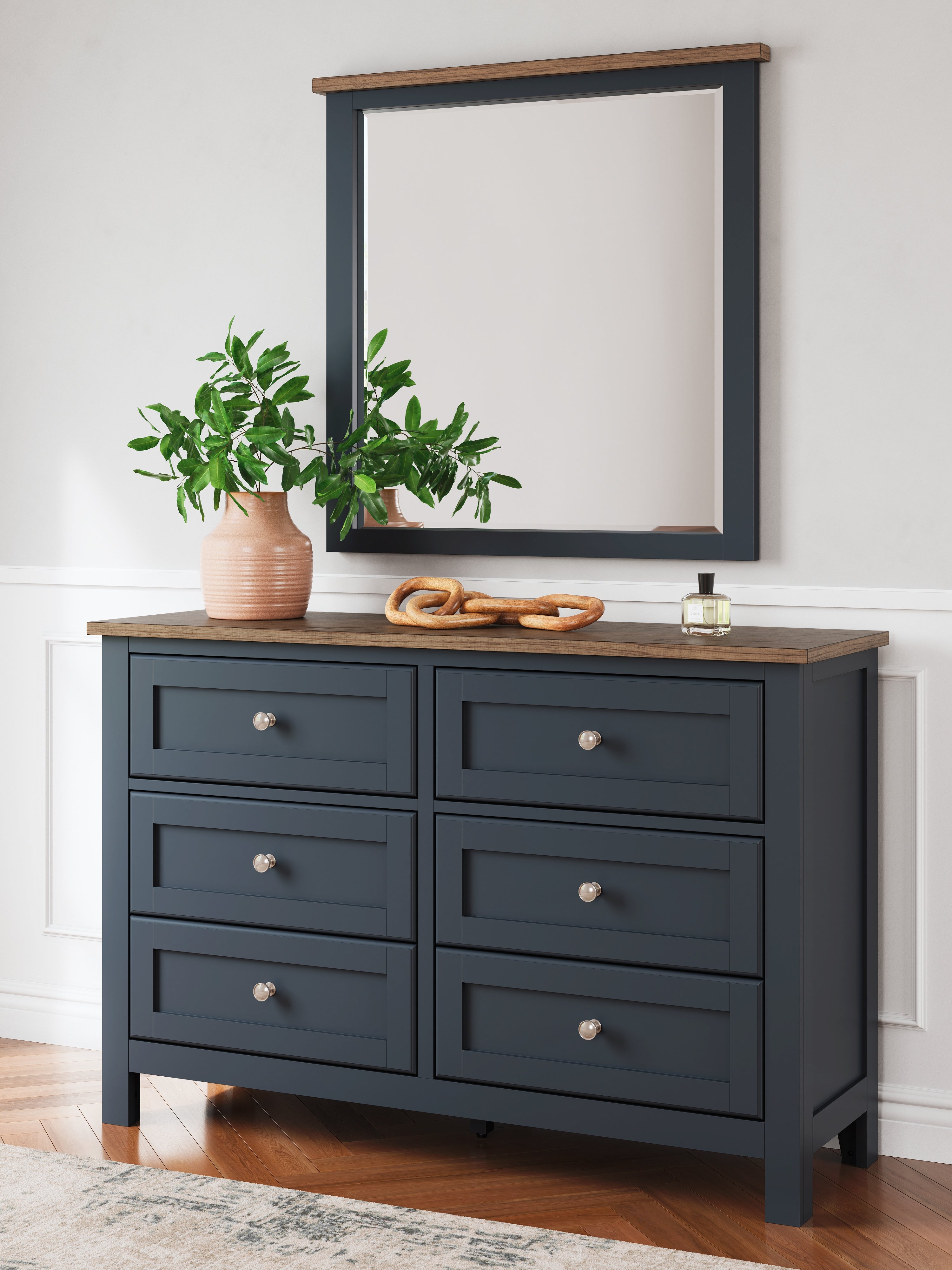 Tampa Furniture Outlet Lutz - Ashley Furniture - Landocken Bedroom - Dresser and Mirror / Brown/Blue - B414B1