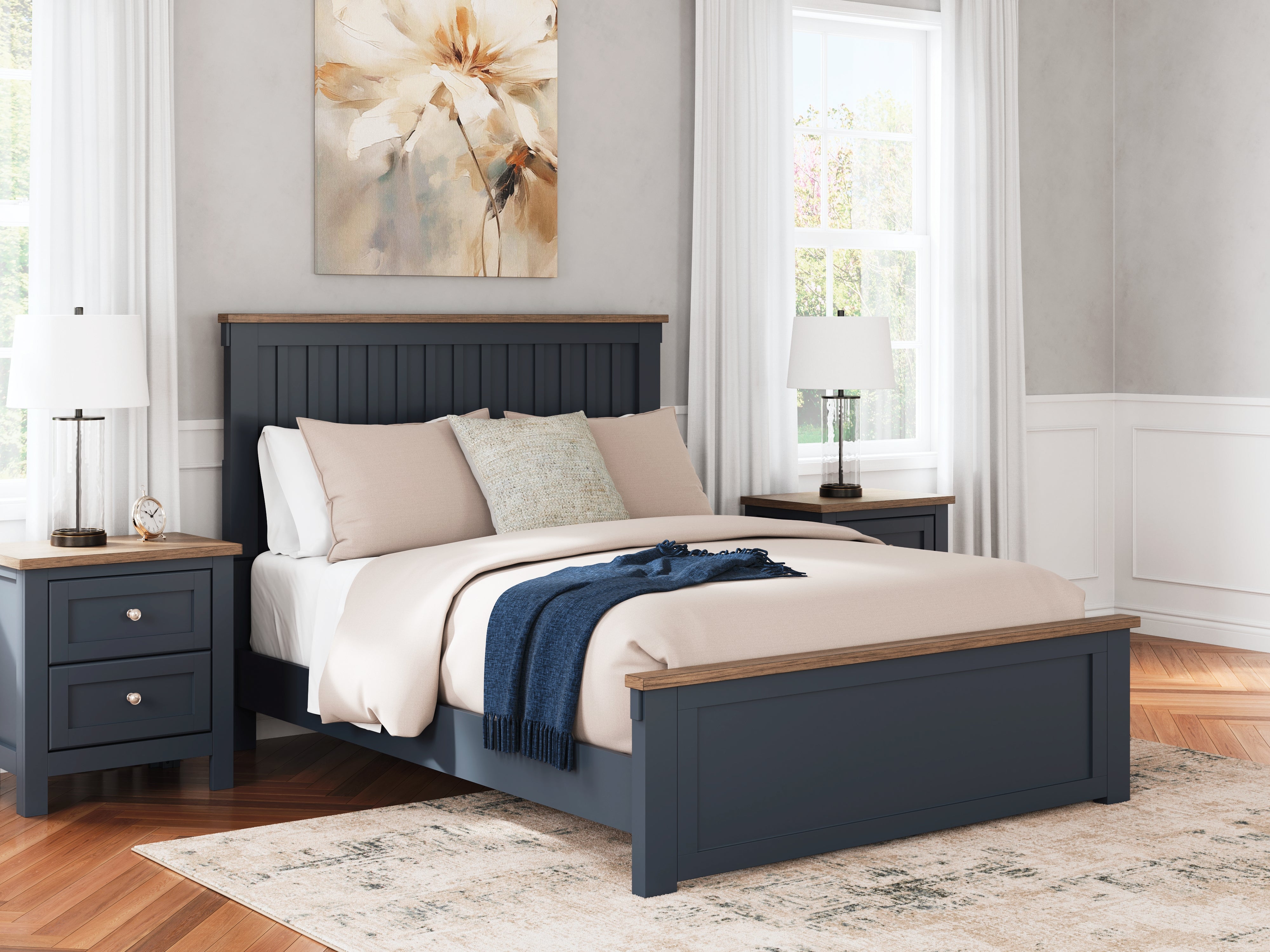 Tampa Furniture Outlet Lutz - Ashley Furniture - Landocken Bedroom - Queen Panel Bed / Brown/Blue - B414B10