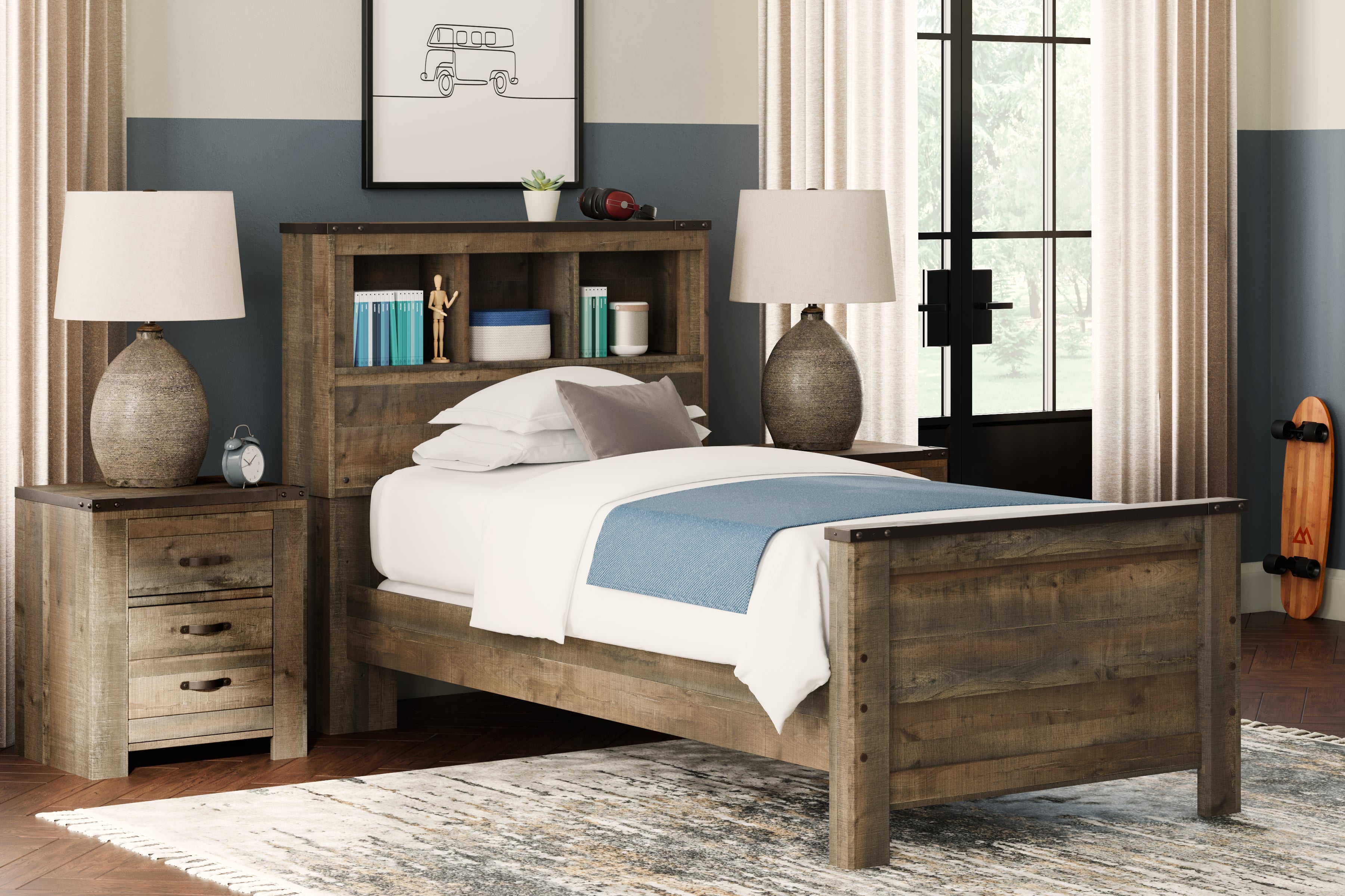 Tampa Furniture Outlet Lutz - Ashley Furniture - Trinell Bedroom - Twin Bookcase Bed / Brown - B446B21
