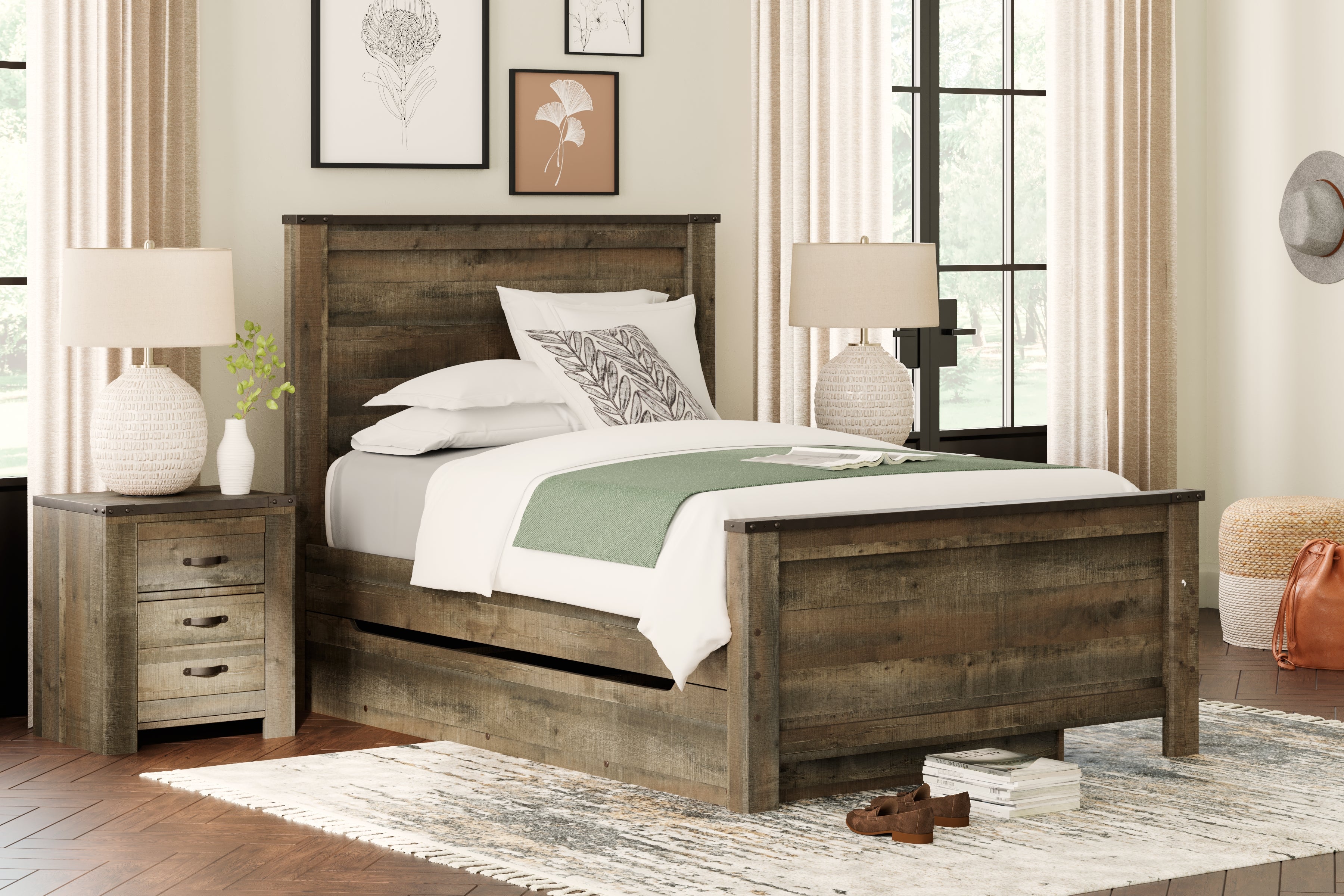 Tampa Furniture Outlet Lutz - Ashley Furniture - Trinell Bedroom - Full Panel Bed with 1 Large Storage Drawer / Brown - B446B9
