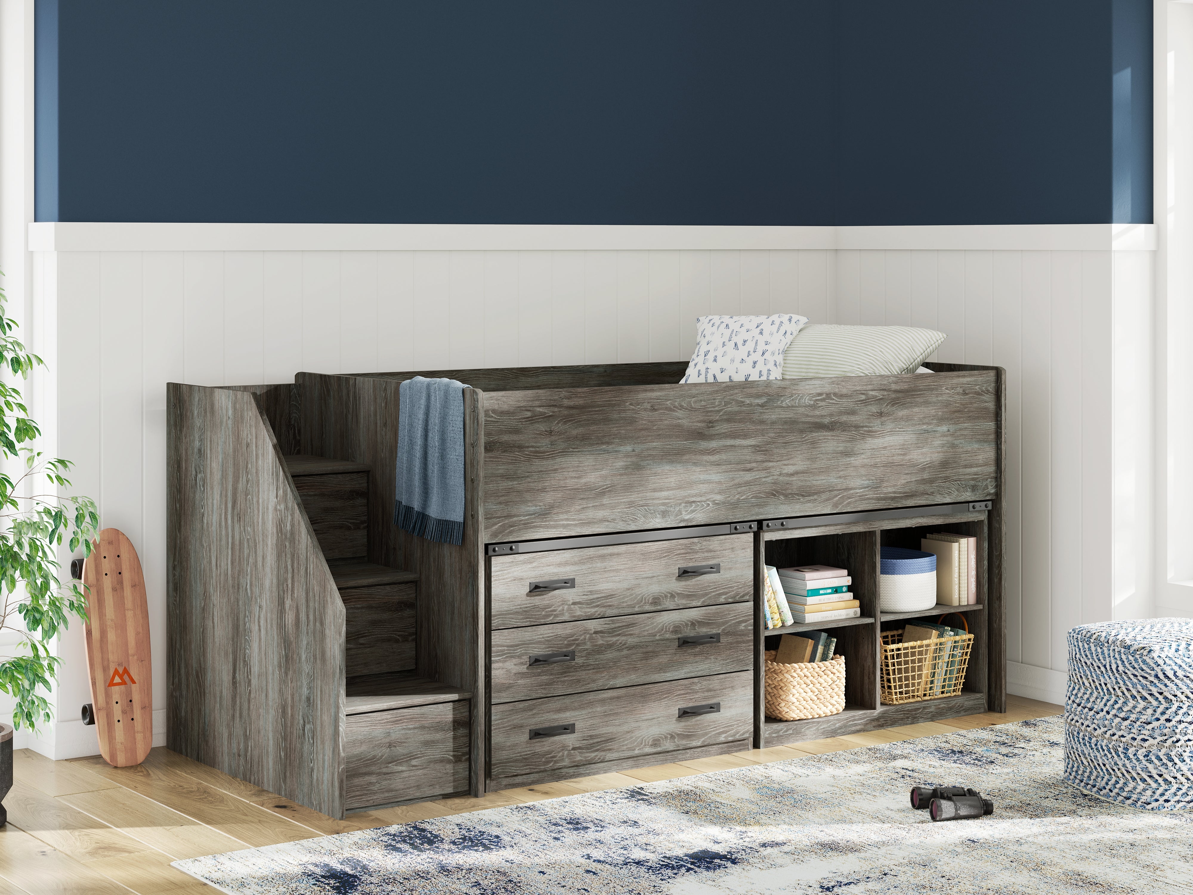 Tampa Furniture Outlet Lutz - Ashley Furniture - Frandern Bedroom - Twin Loft  Bed with Bookcase and Drawer Storage / Gray - B4480B16
