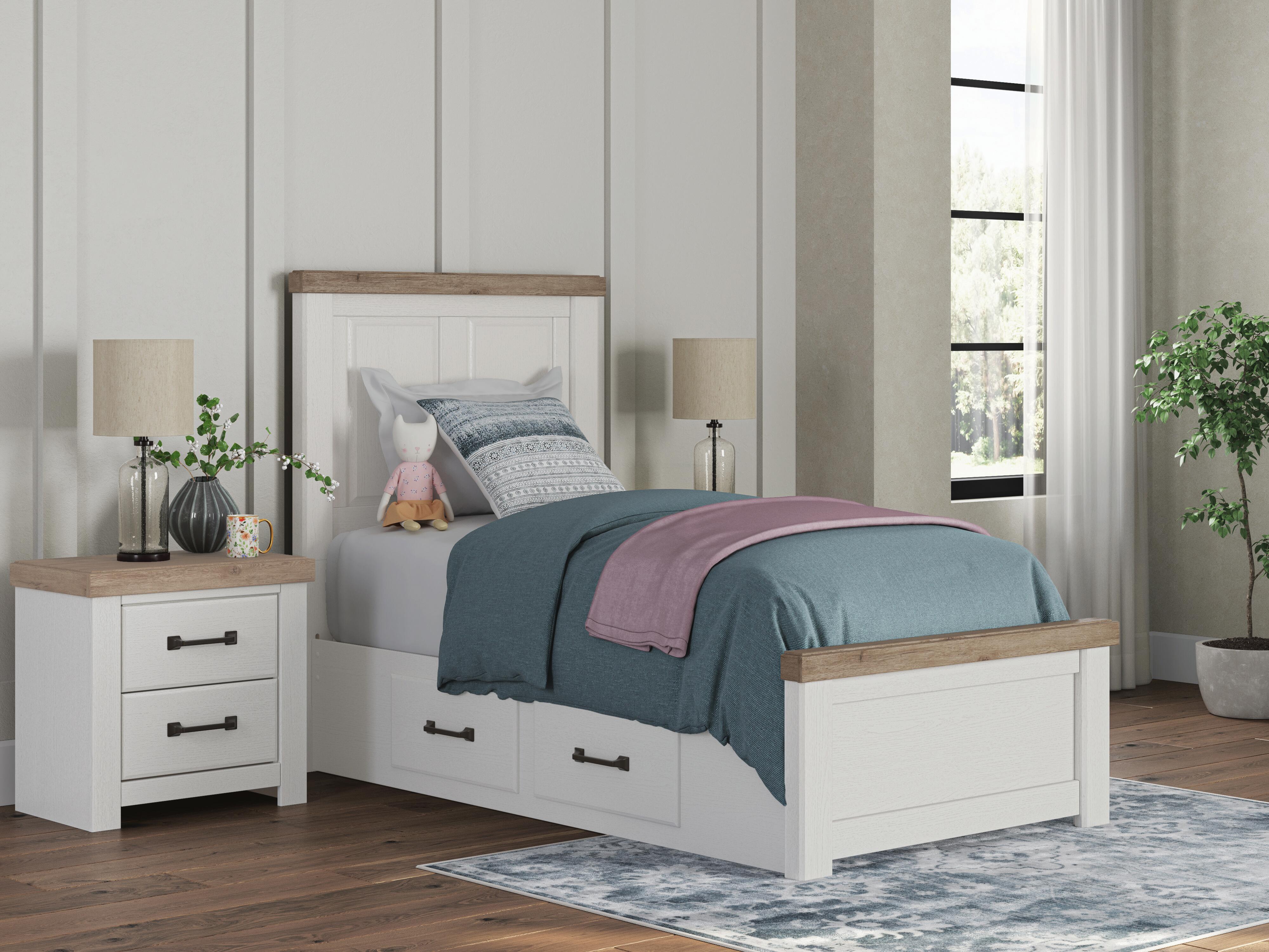 Tampa Furniture Outlet Lutz - Ashley Furniture - Savonport Bedroom - Twin Panel Bed with Storage / White/Brown - B4615B18