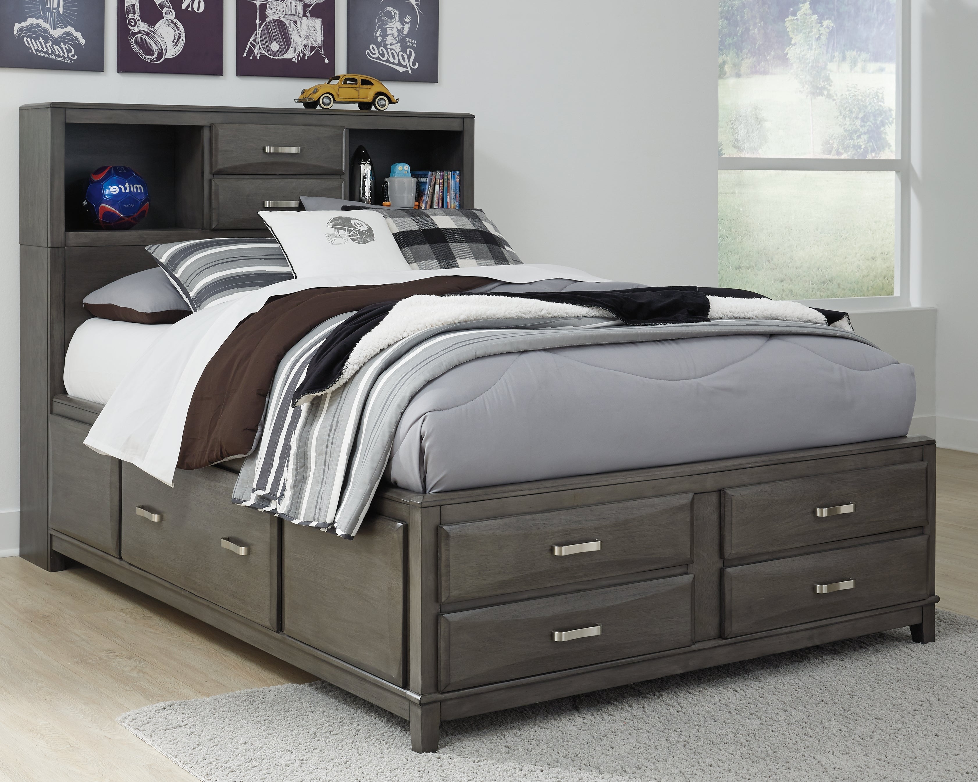 Tampa Furniture Outlet Lutz - Ashley Furniture - Caitbrook Bedroom - Full Storage Bed with 7 Drawers / Gray - B476B4