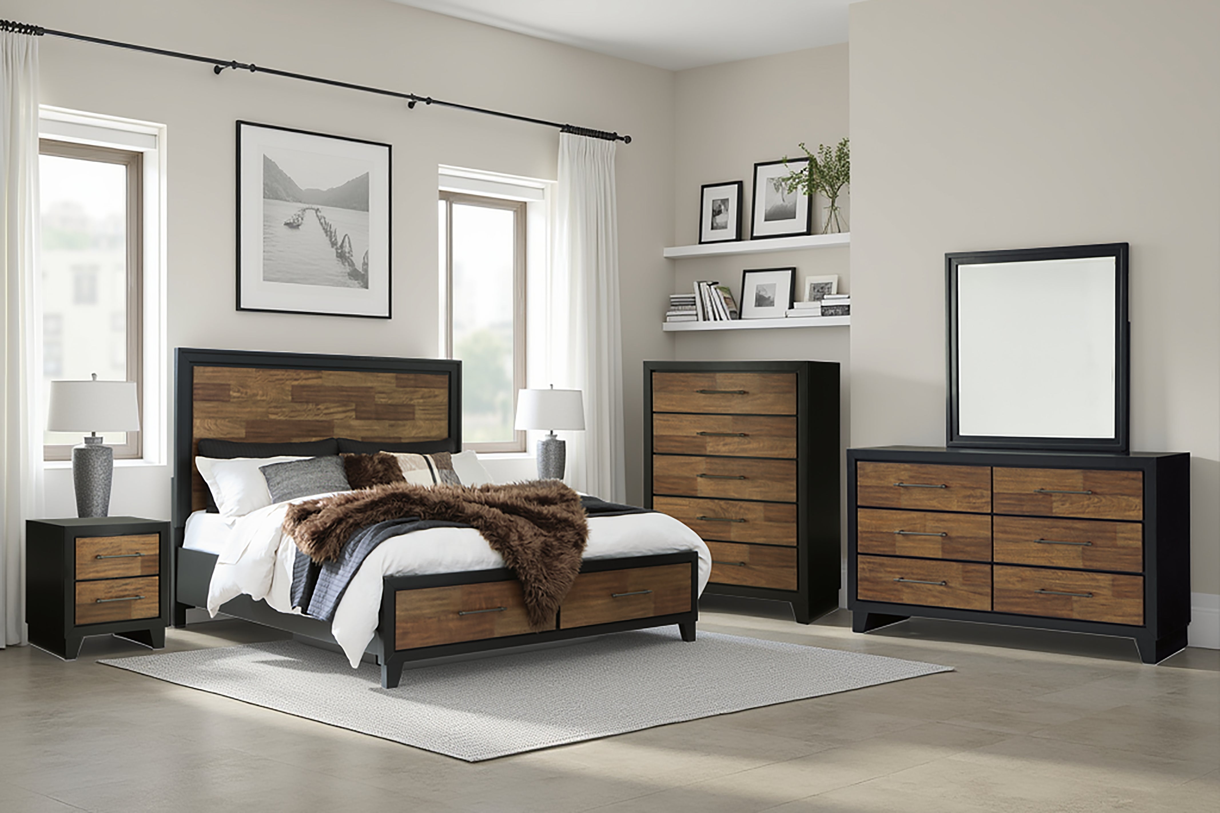 Tampa Furniture Outlet Lutz - Ashley Furniture - Kraeburn Bedroom - Queen Panel Storage Bed / Brown/Black - B496B6