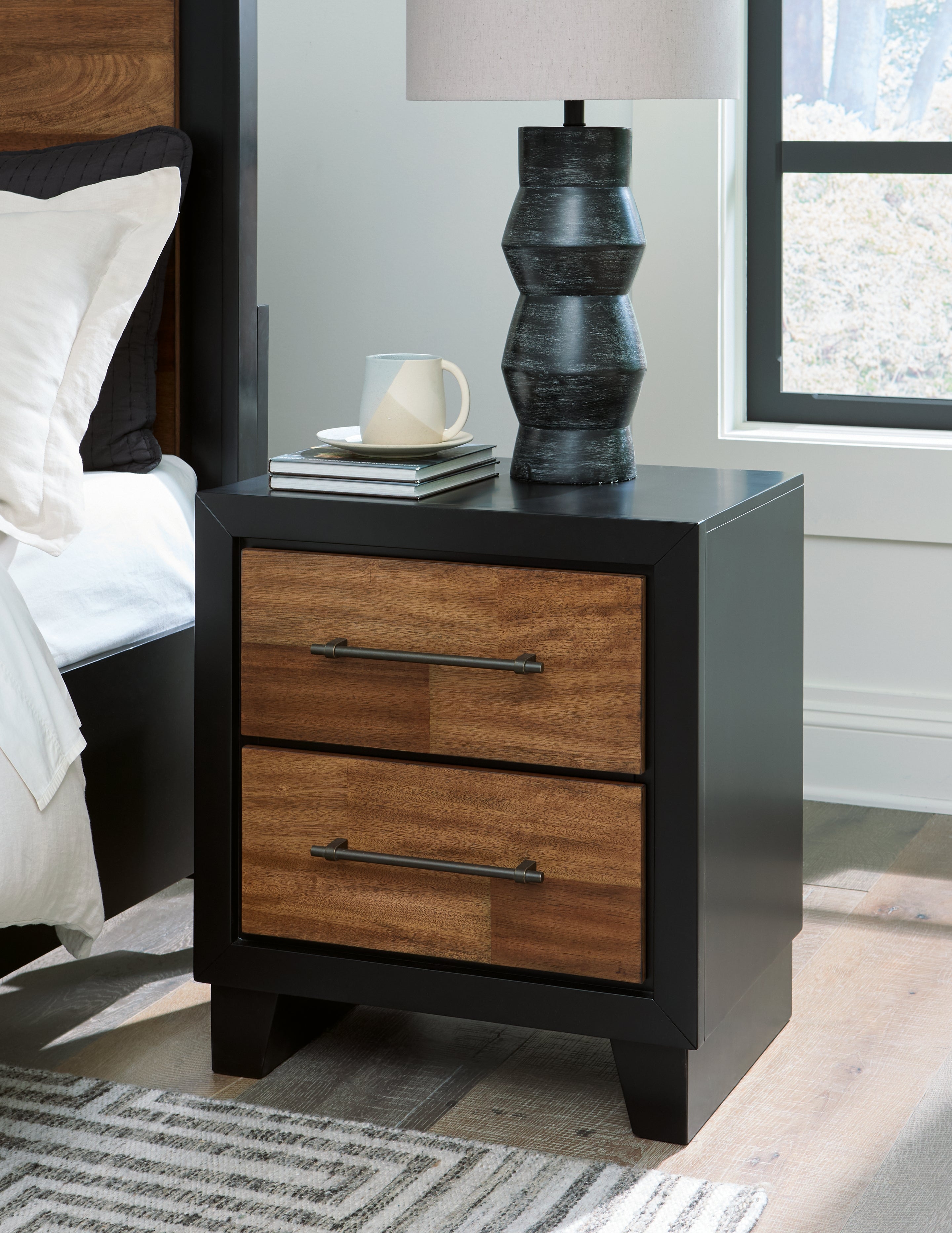 Tampa Furniture Outlet Lutz - Ashley Furniture - Kraeburn Bedroom - Two Drawer Night Stand / Brown/Black - B496-92