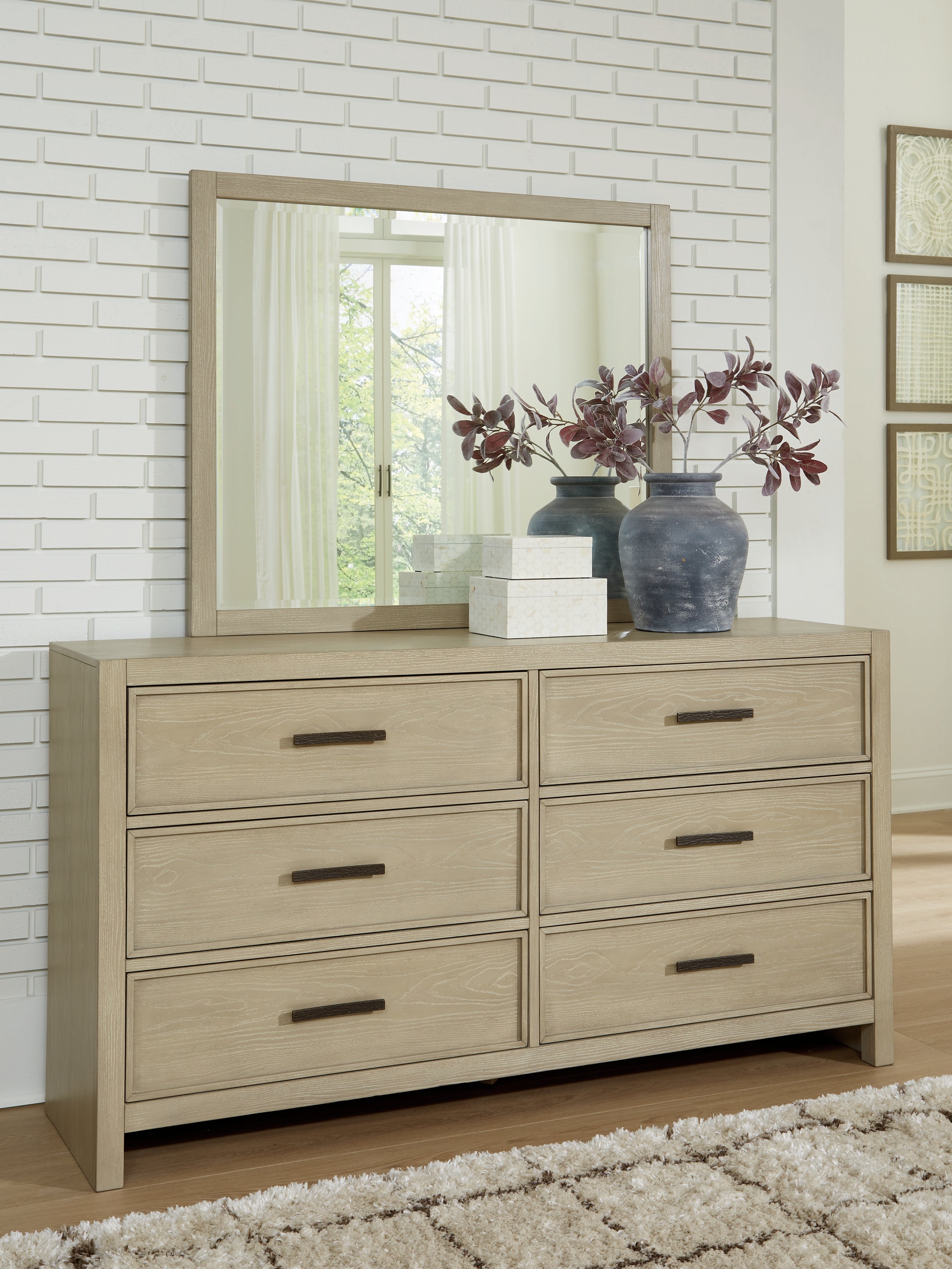 Tampa Furniture Outlet Lutz - Ashley Furniture - Calmoro Bedroom - Dresser and Mirror / Gray - B602B1