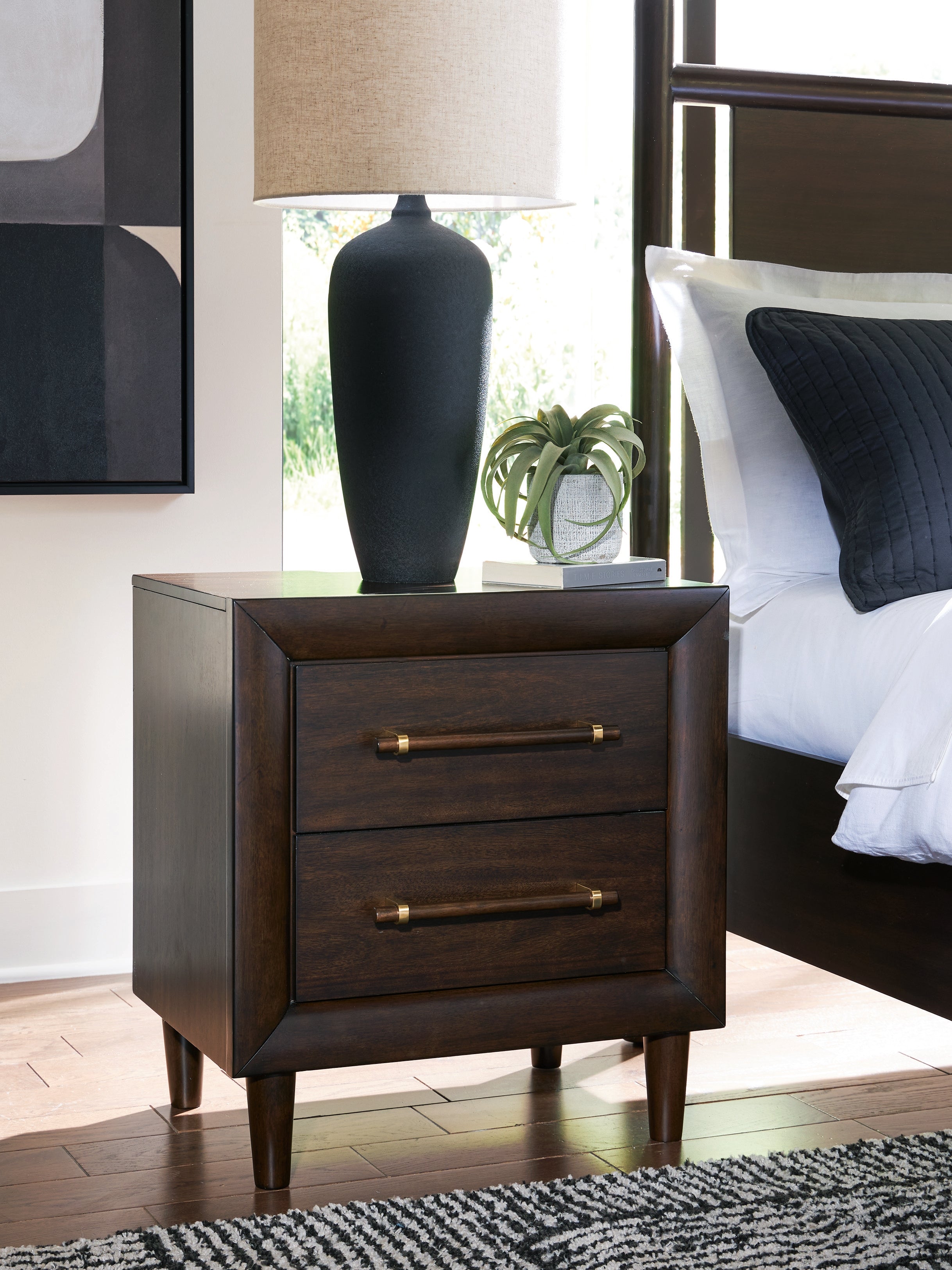 Tampa Furniture Outlet Lutz - Ashley Furniture - Dantenton Bedroom - Two Drawer Night Stand / Merlot - B611-92