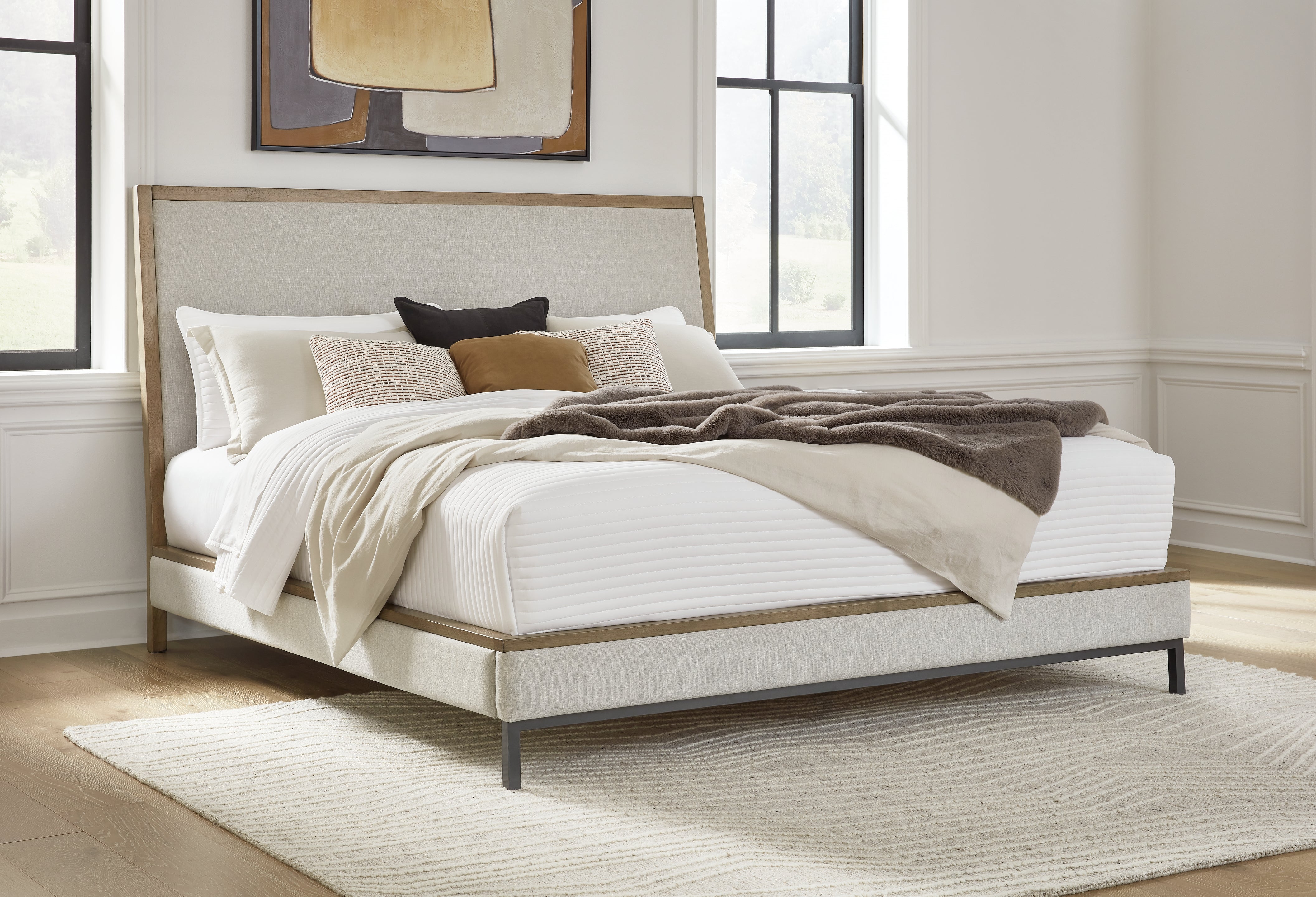 Tampa Furniture Outlet Lutz - Ashley Furniture - Tomtyn Bedroom - King Upholstered Bed / Light Brown - B622B4