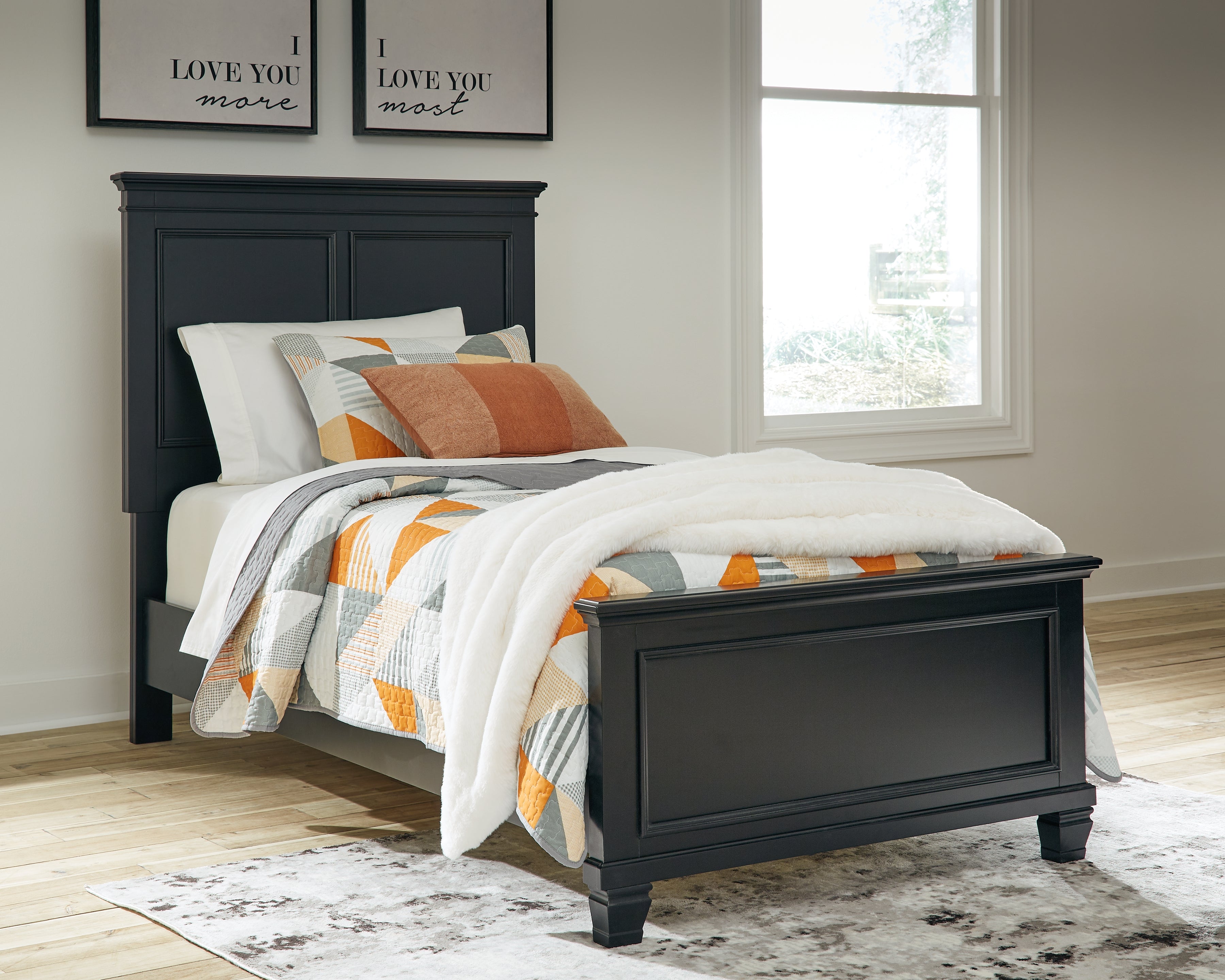 Tampa Furniture Outlet Lutz - Ashley Furniture - Lanolee Bedroom - Twin Panel Bed / Black - B687B2