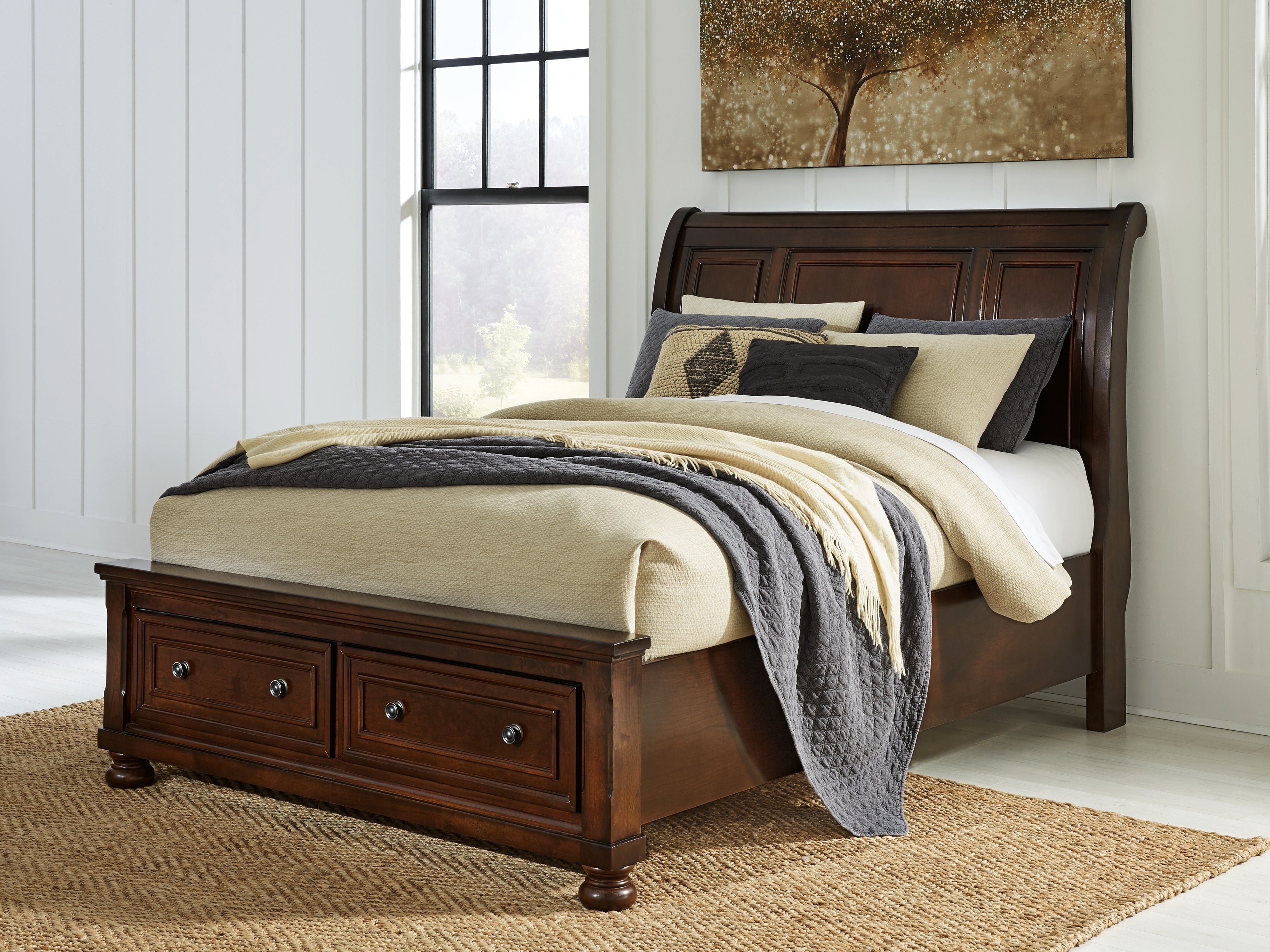 Tampa Furniture Outlet Lutz - Ashley Furniture - Porter Bedroom - Queen Sleigh Storage Bed / Rustic Brown - B697B43