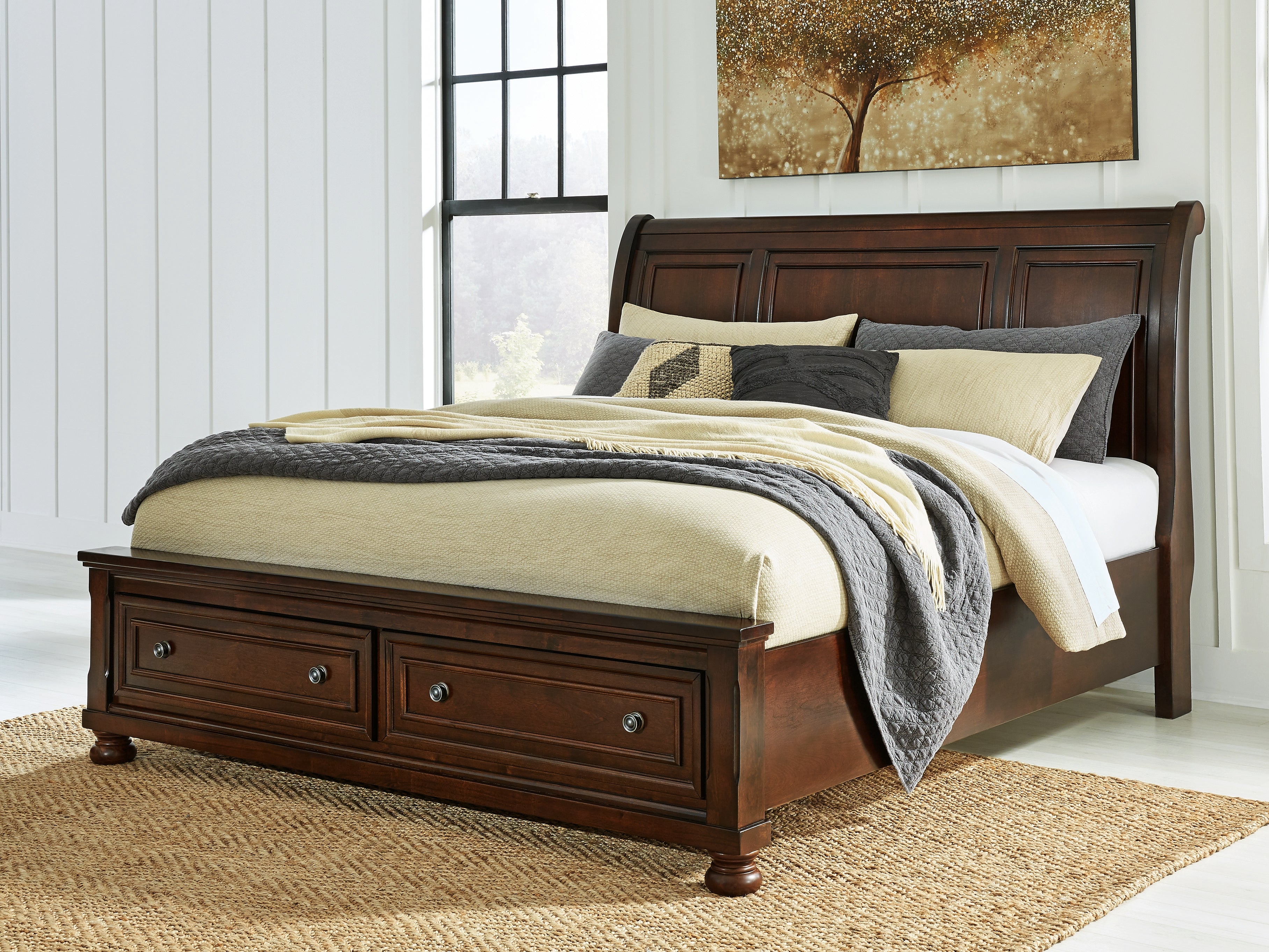 Tampa Furniture Outlet Lutz - Ashley Furniture - Porter Bedroom - King Sleigh Storage Bed / Rustic Brown - B697B45