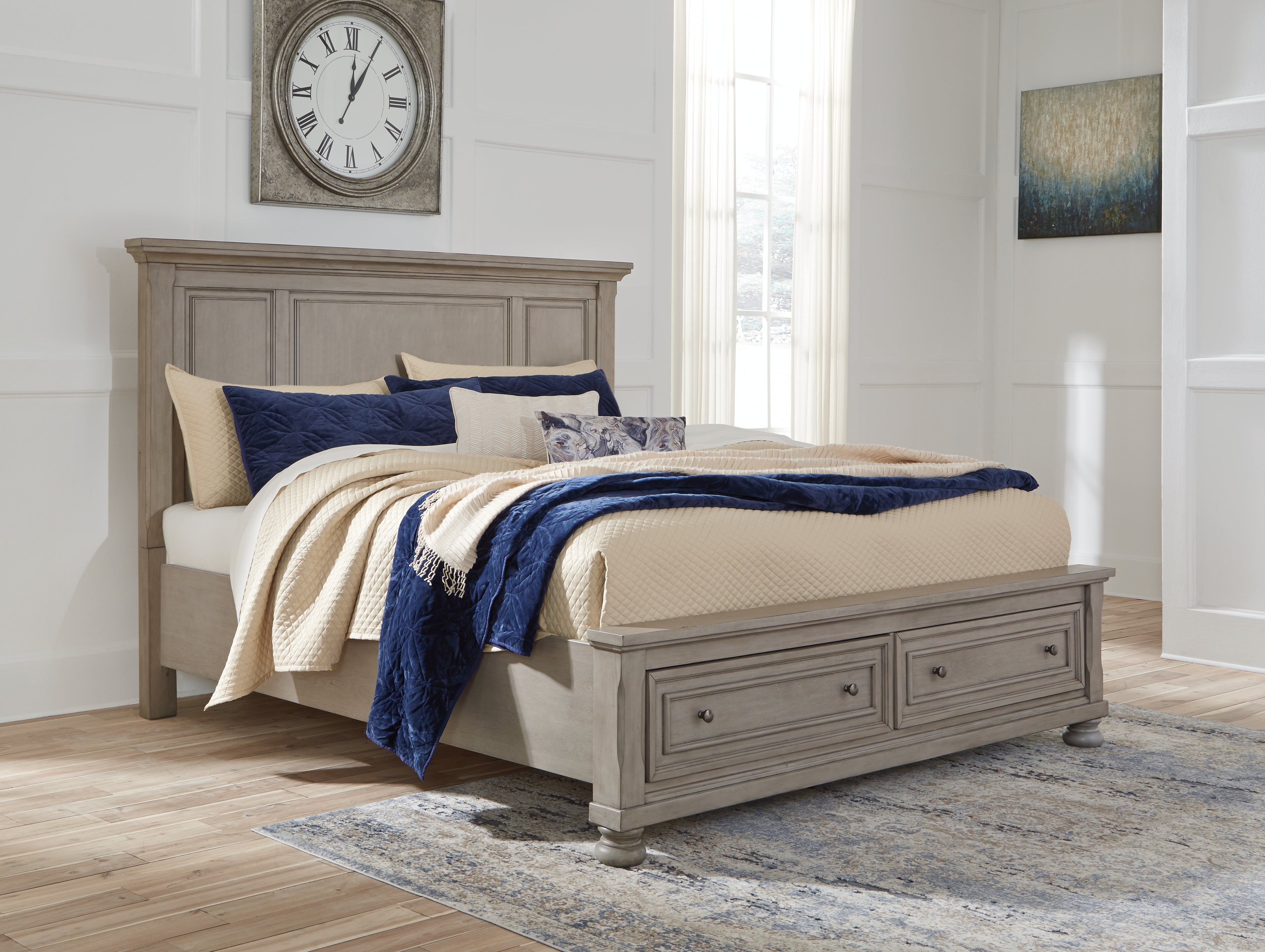 Tampa Furniture Outlet Lutz - Ashley Furniture - Lettner Bedroom - King Panel Storage Bed / Light Gray - B733B33