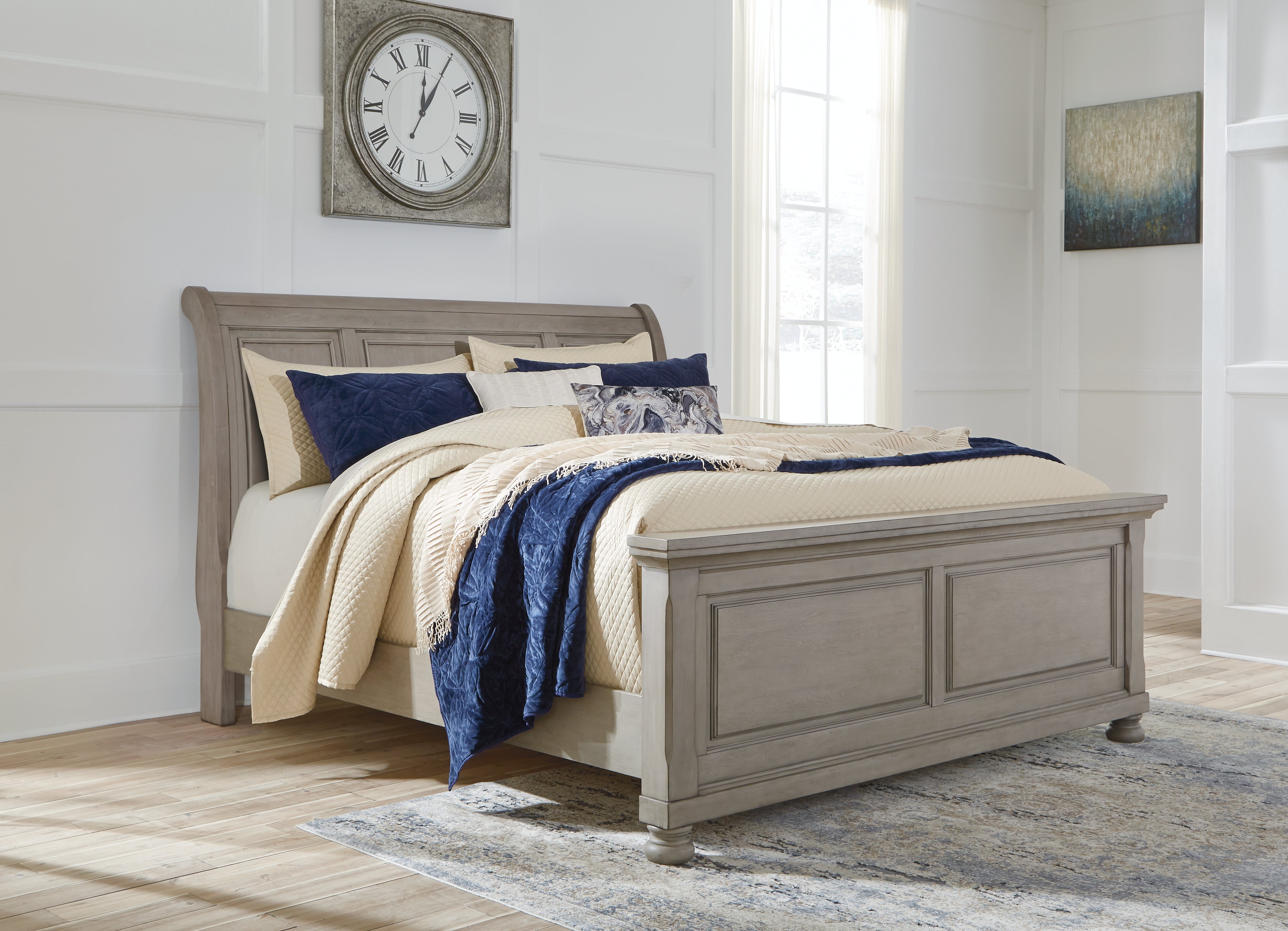Tampa Furniture Outlet Lutz - Ashley Furniture - Lettner Bedroom - California King Sleigh Bed / Light Gray - B733B36
