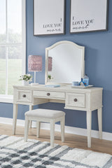 Tampa Furniture Outlet Lutz - Ashley Furniture - Robbinsdale Mirrored Vanity with Bench - Mirrored Vanity with Bench / Antique White - B742B11