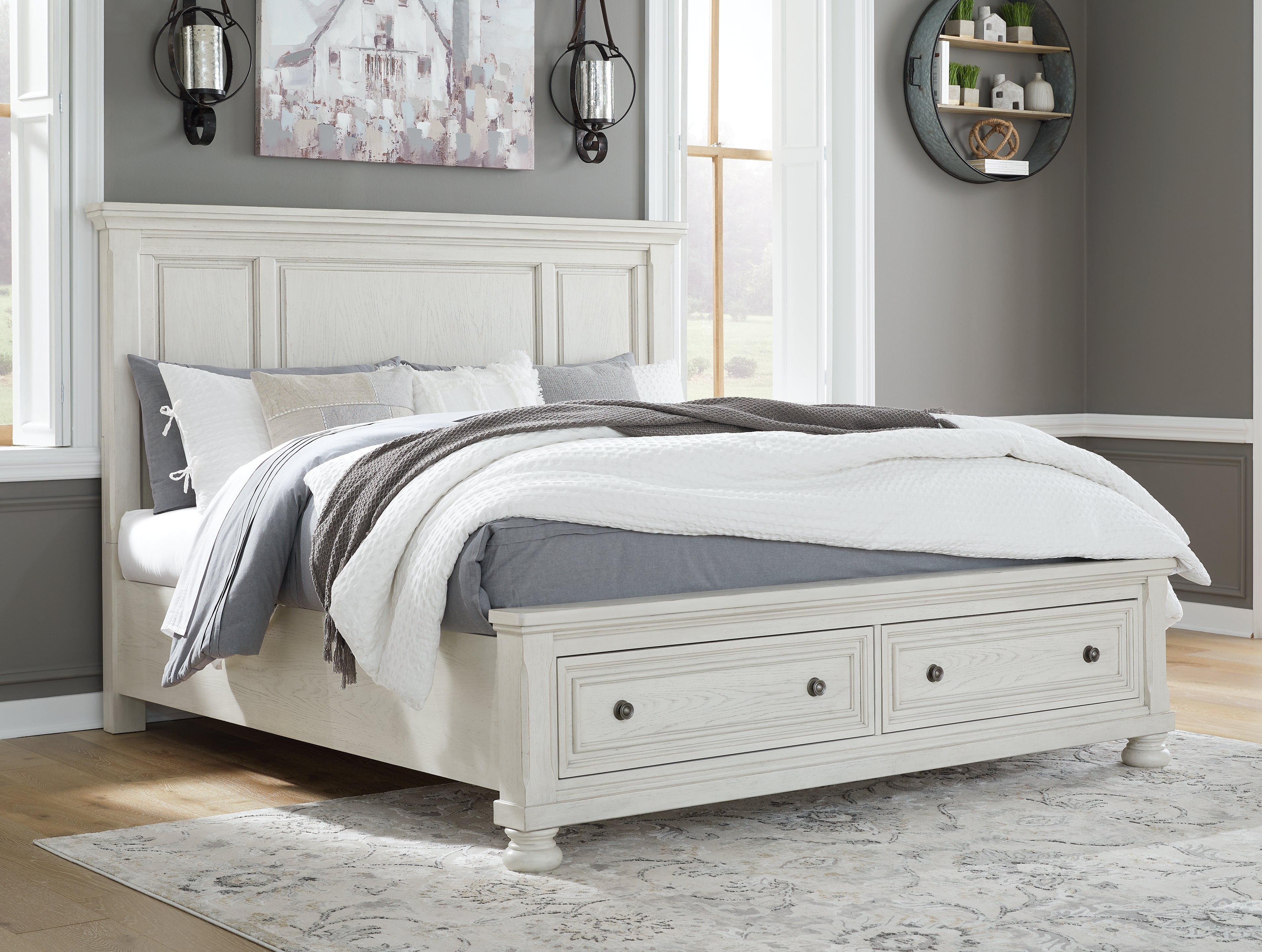 Tampa Furniture Outlet Lutz - Ashley Furniture - Robbinsdale Bedroom - Queen Panel Storage Bed / Antique White - B742B24