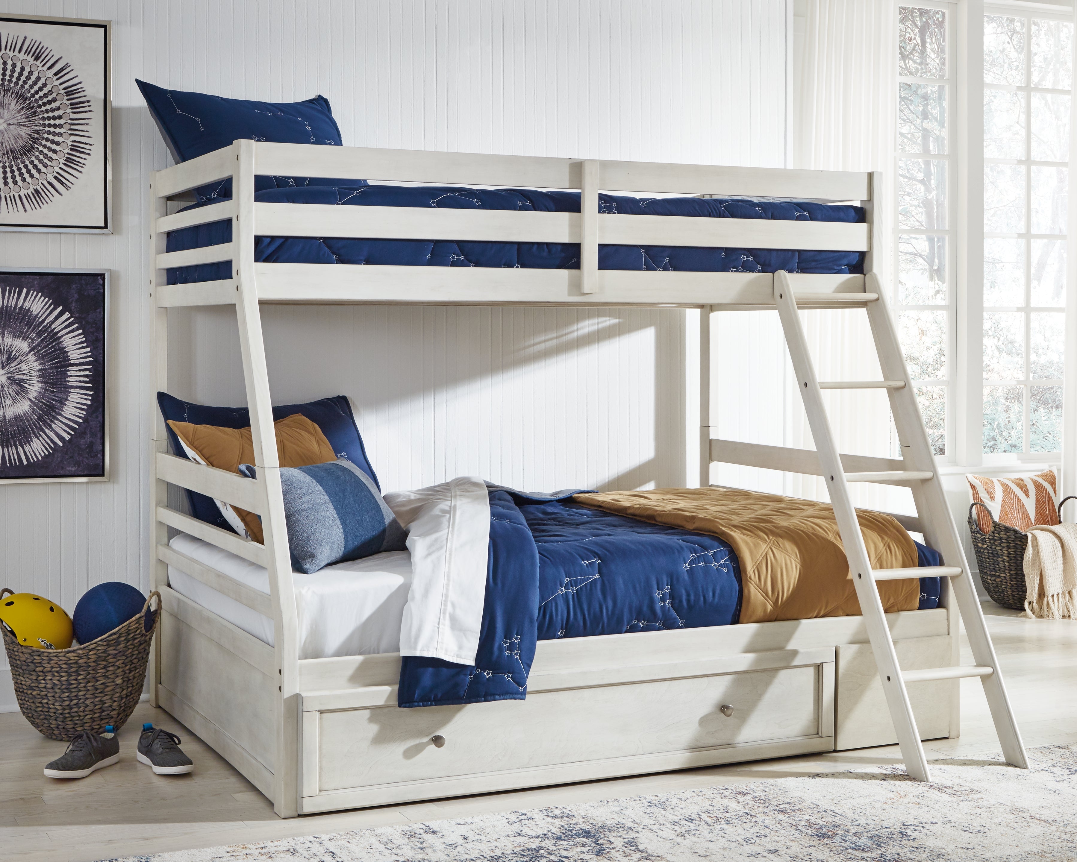 Tampa Furniture Outlet Lutz - Ashley Furniture - Robbinsdale Bedroom - Twin over Full Bunk Bed with Storage / Antique White - B742B16