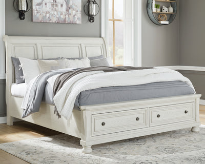 Tampa Furniture Outlet Lutz - Ashley Furniture - Robbinsdale Bedroom - King Sleigh Bed with Storage / Antique White - B742B8