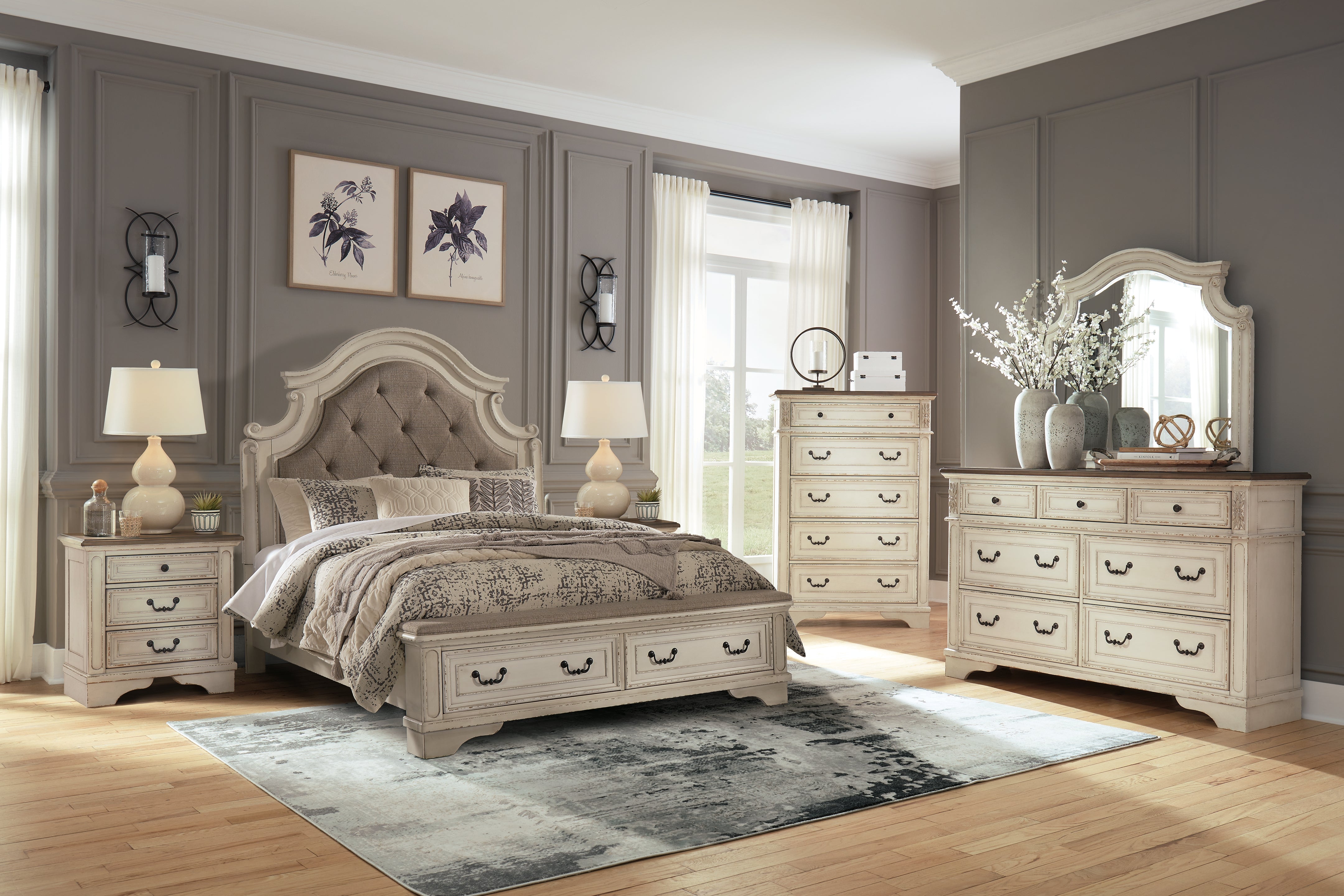 Tampa Furniture Outlet Lutz - Ashley Furniture - Realyn Bedroom - Queen Upholstered Storage Bed / Two-tone - B743B18