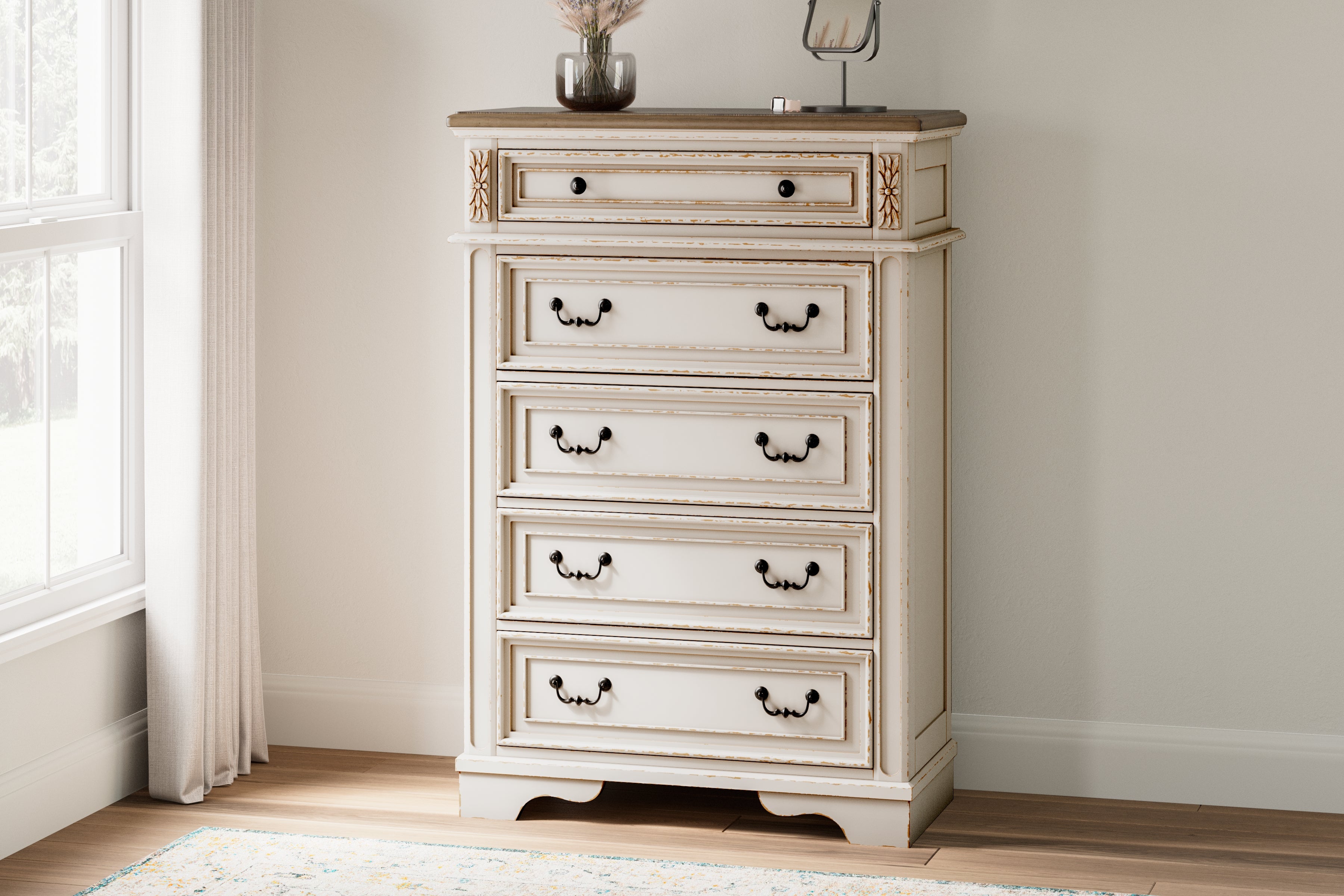 Tampa Furniture Outlet Lutz - Ashley Furniture - Realyn Bedroom - Five Drawer Chest / Two-tone - B743-46