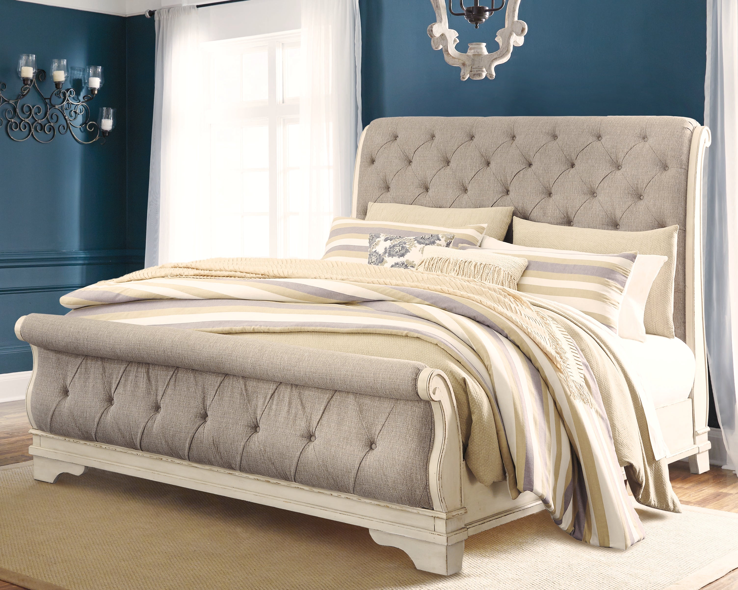 Tampa Furniture Outlet Lutz - Ashley Furniture - Realyn Bedroom - King Sleigh Bed / Chipped White - B743B11