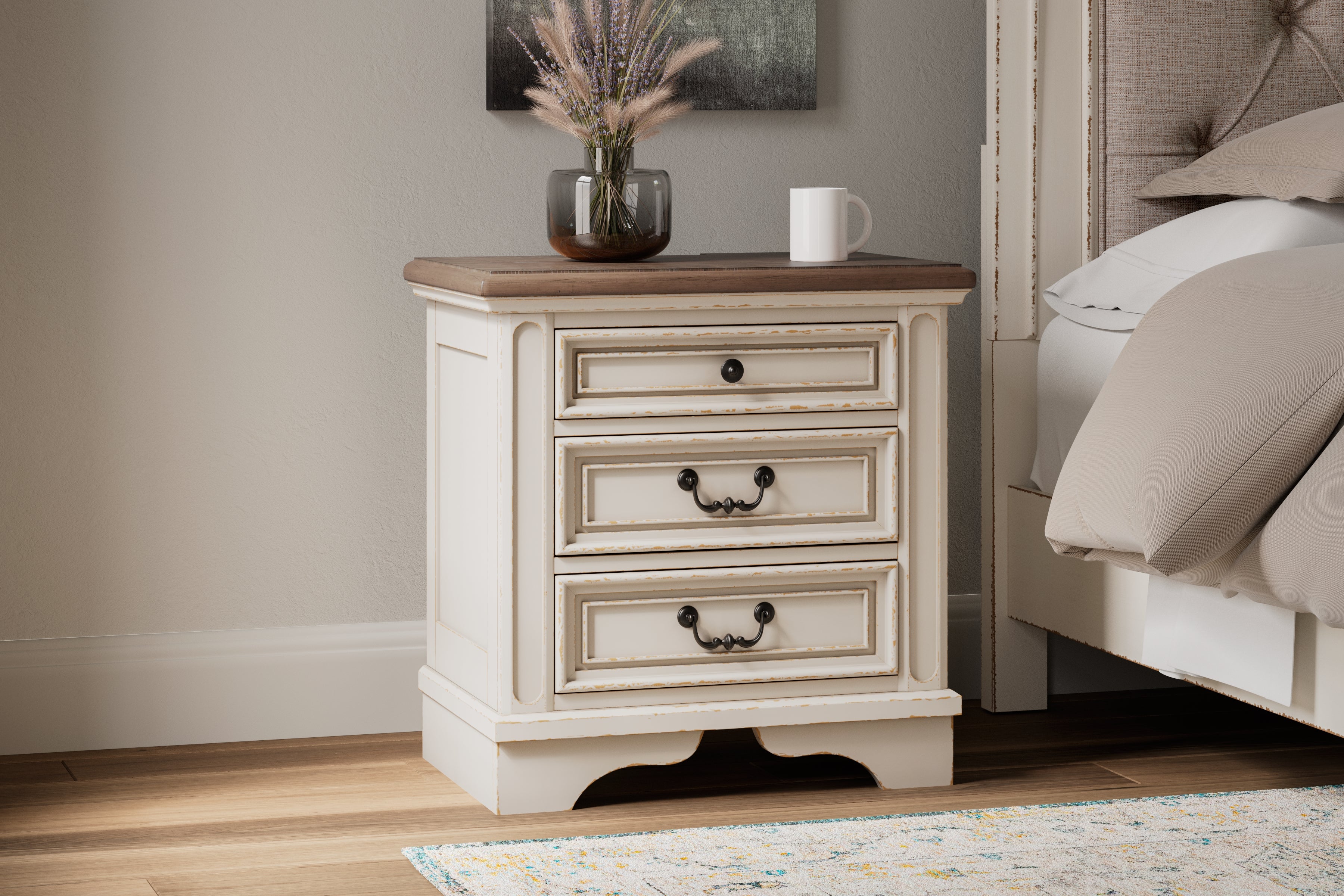 Tampa Furniture Outlet Lutz - Ashley Furniture - Realyn Bedroom - Three Drawer Night Stand / Two-tone - B743-93