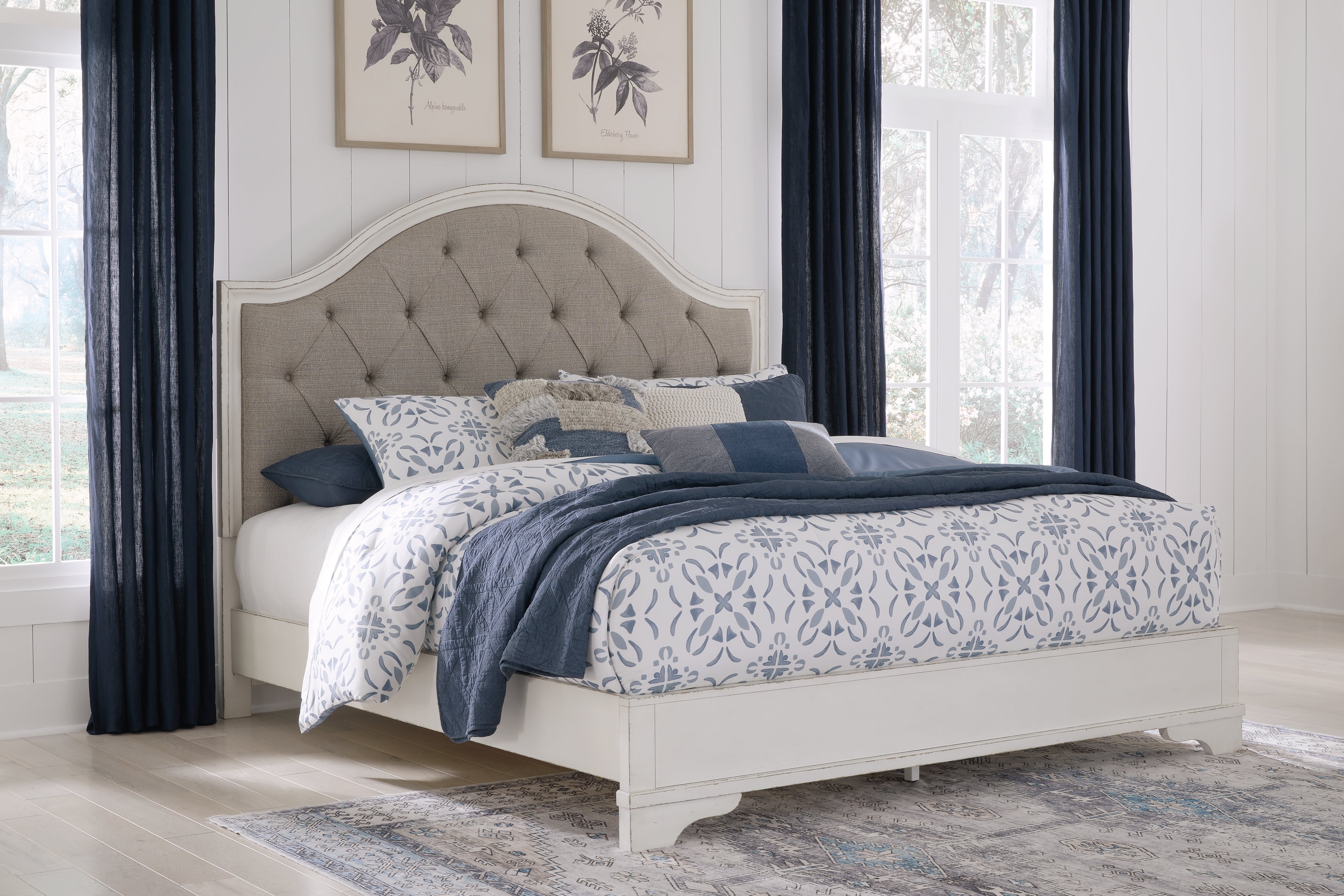 Tampa Furniture Outlet Lutz - Ashley Furniture - Blendon Bedroom - King Upholstered Panel Bed / Rustic Brown - B747B3