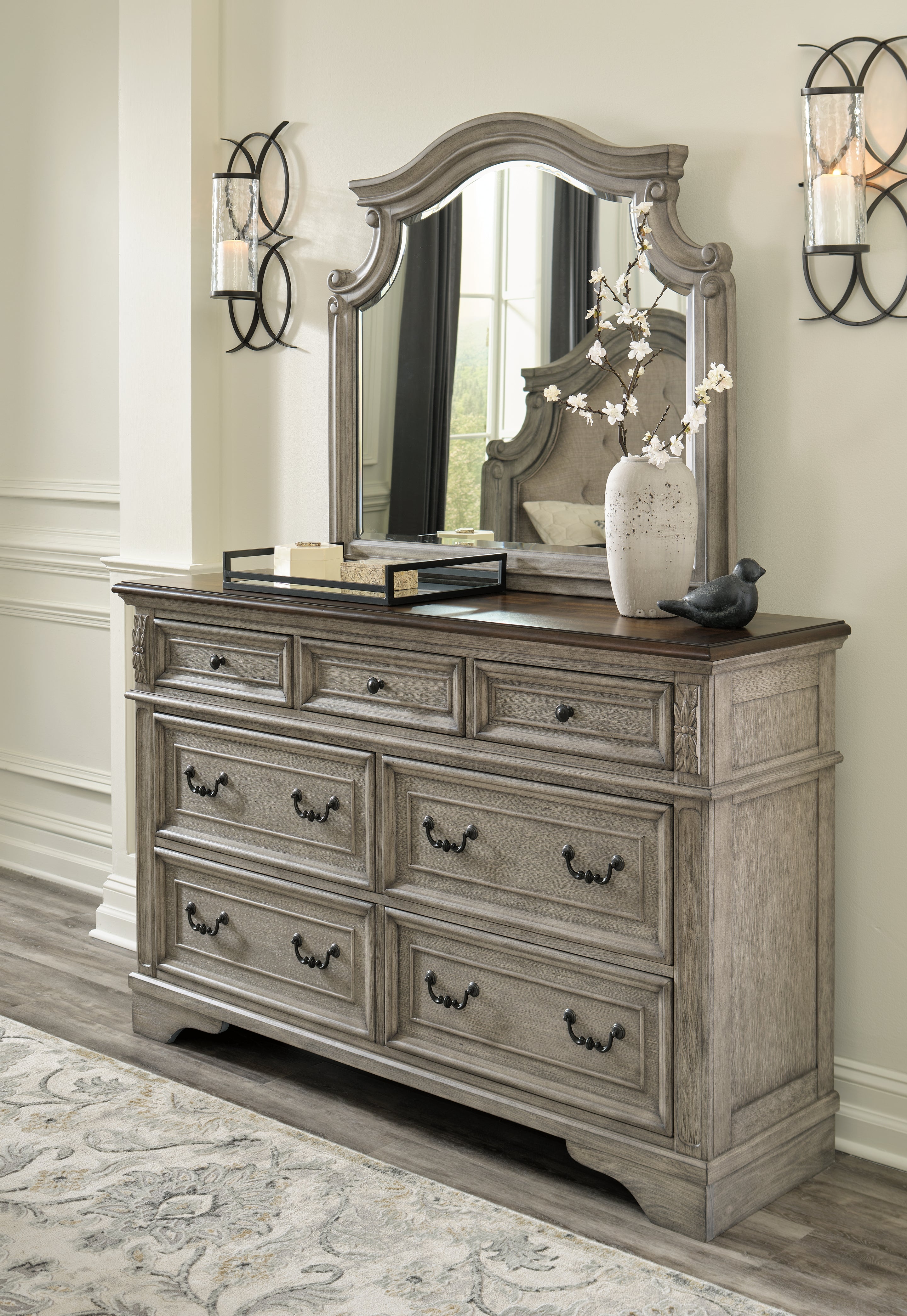 Tampa Furniture Outlet Lutz - Ashley Furniture - Lodenbay Bedroom - Dresser and Mirror / Antique Gray/Brown - B751B1