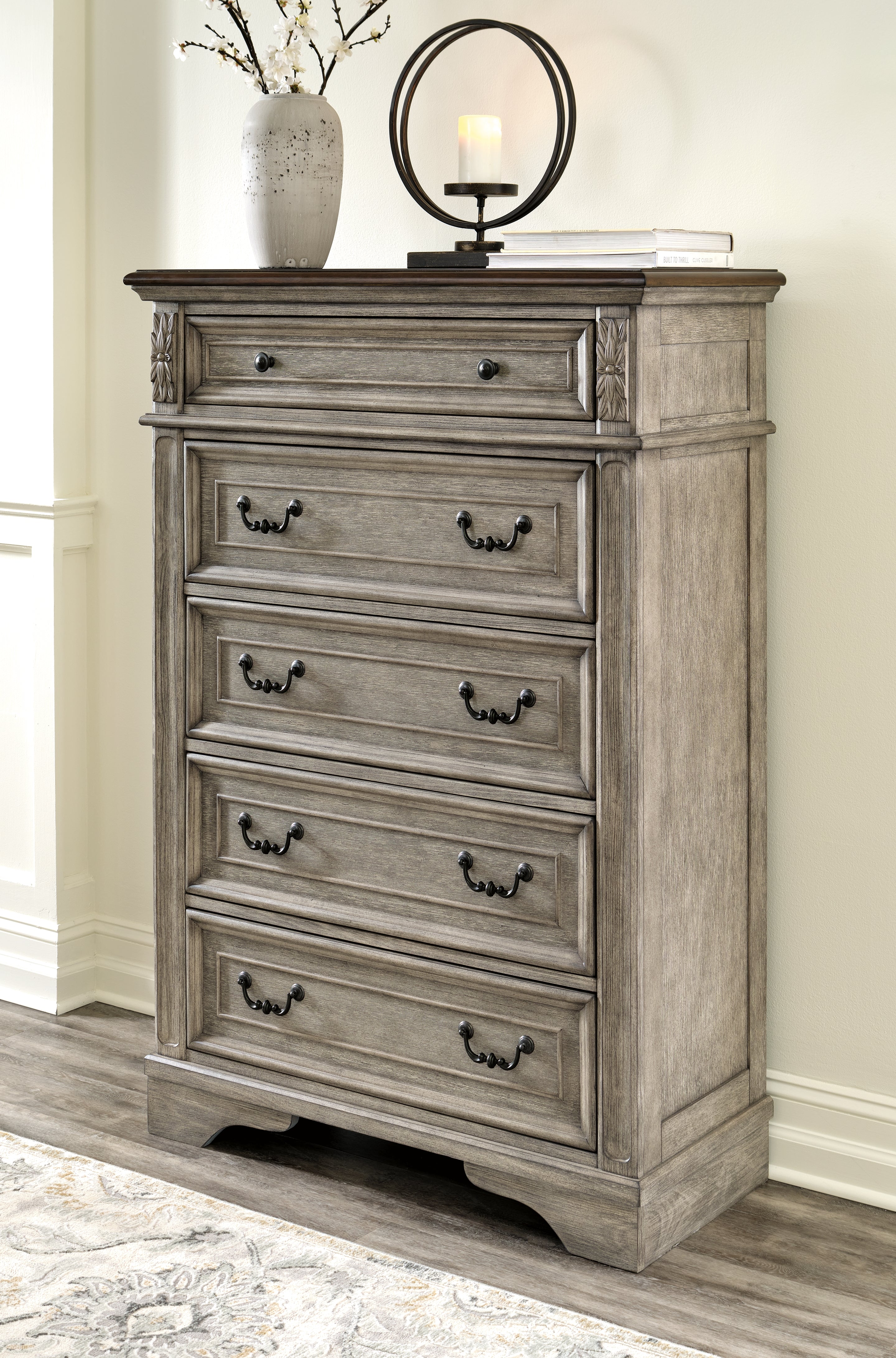 Tampa Furniture Outlet Lutz - Ashley Furniture - Lodenbay Bedroom - Five Drawer Chest / Antique Gray/Brown - B751-46