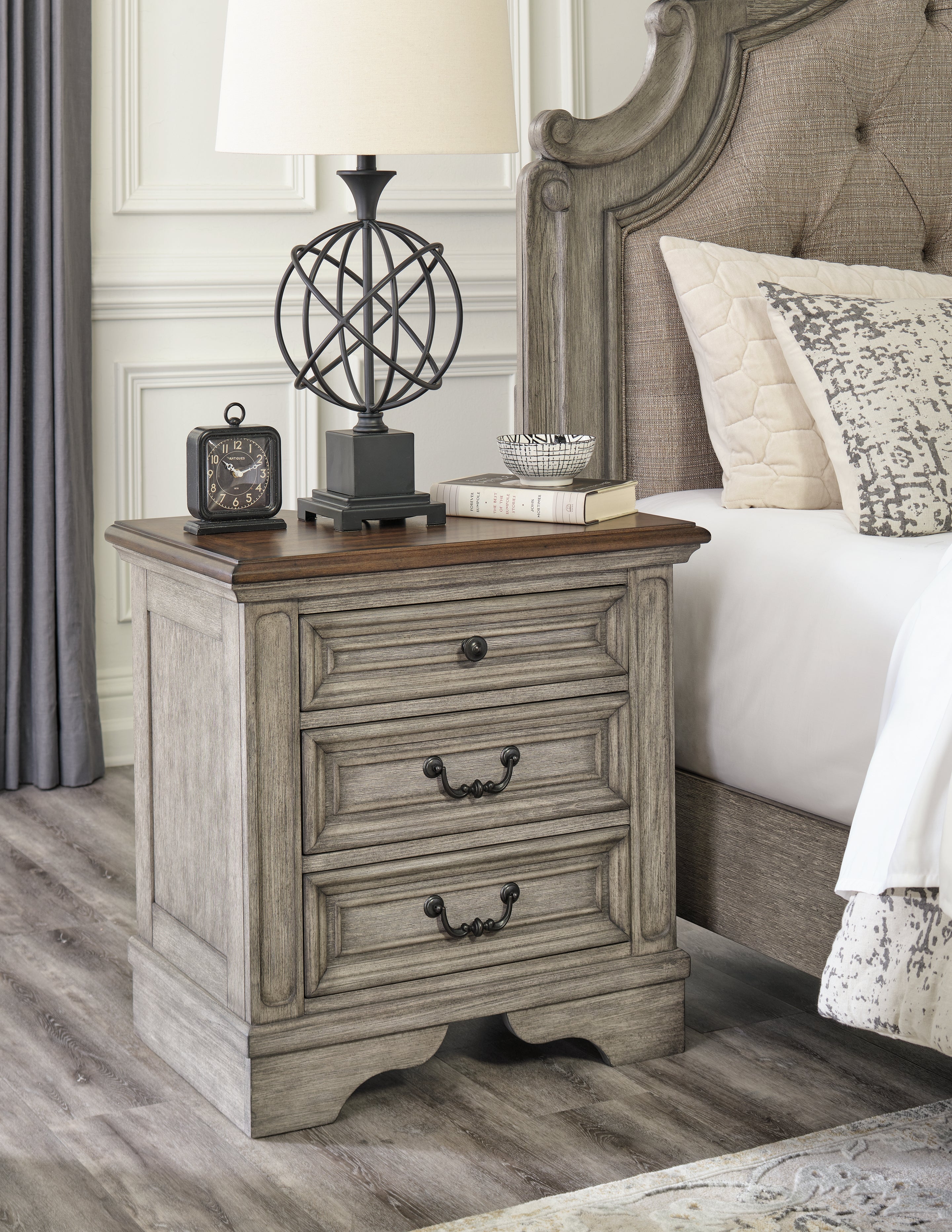 Tampa Furniture Outlet Lutz - Ashley Furniture - Lodenbay Bedroom - Three Drawer Night Stand / Antique Gray/Brown - B751-93