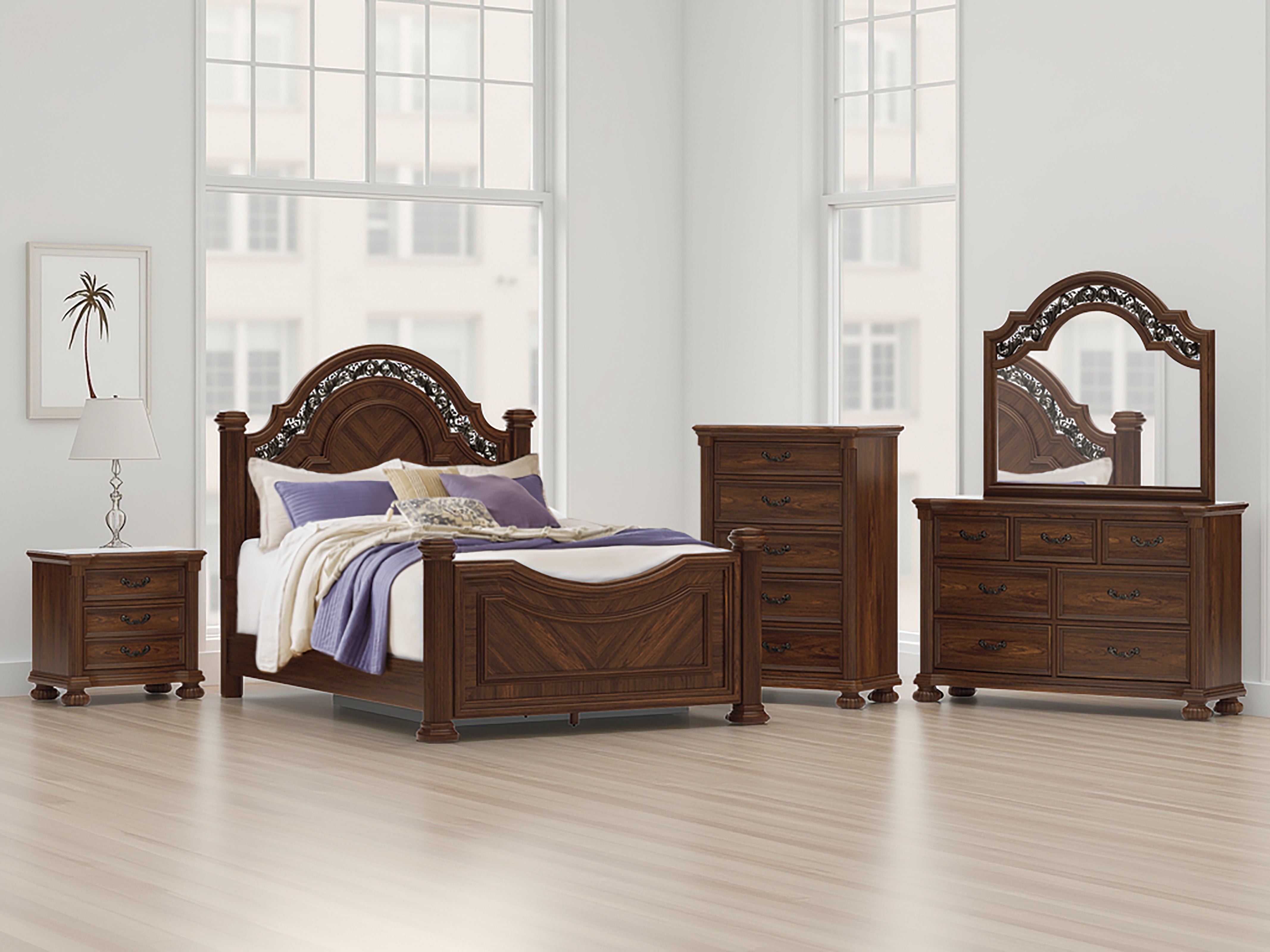 Tampa Furniture Outlet Lutz - Ashley Furniture - Lavinton Bedroom - Queen Poster Bed / Brown - B764B5