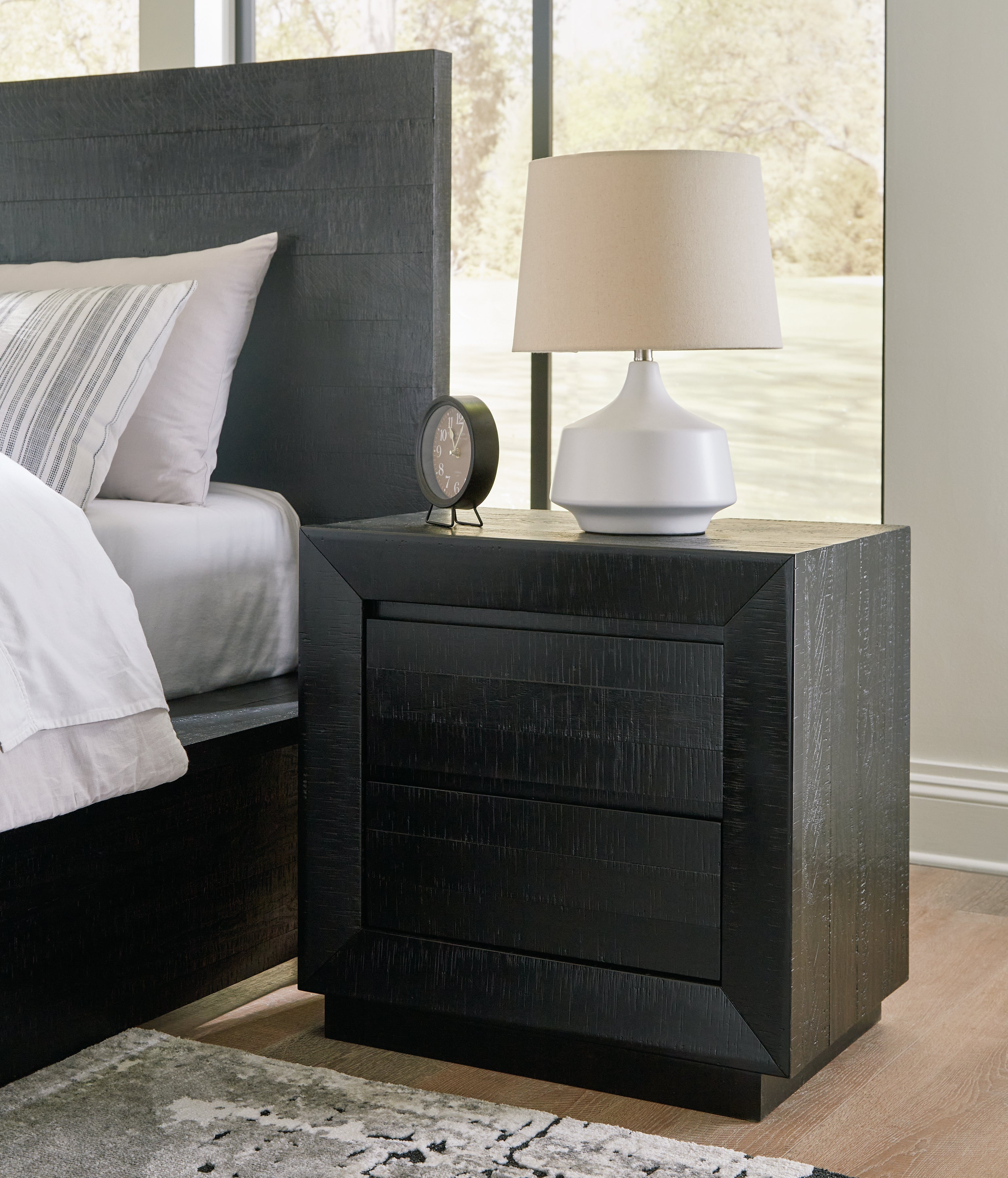 Tampa Furniture Outlet Lutz - Ashley Furniture - Londer Bedroom - Two Drawer Night Stand / Black - B768-92