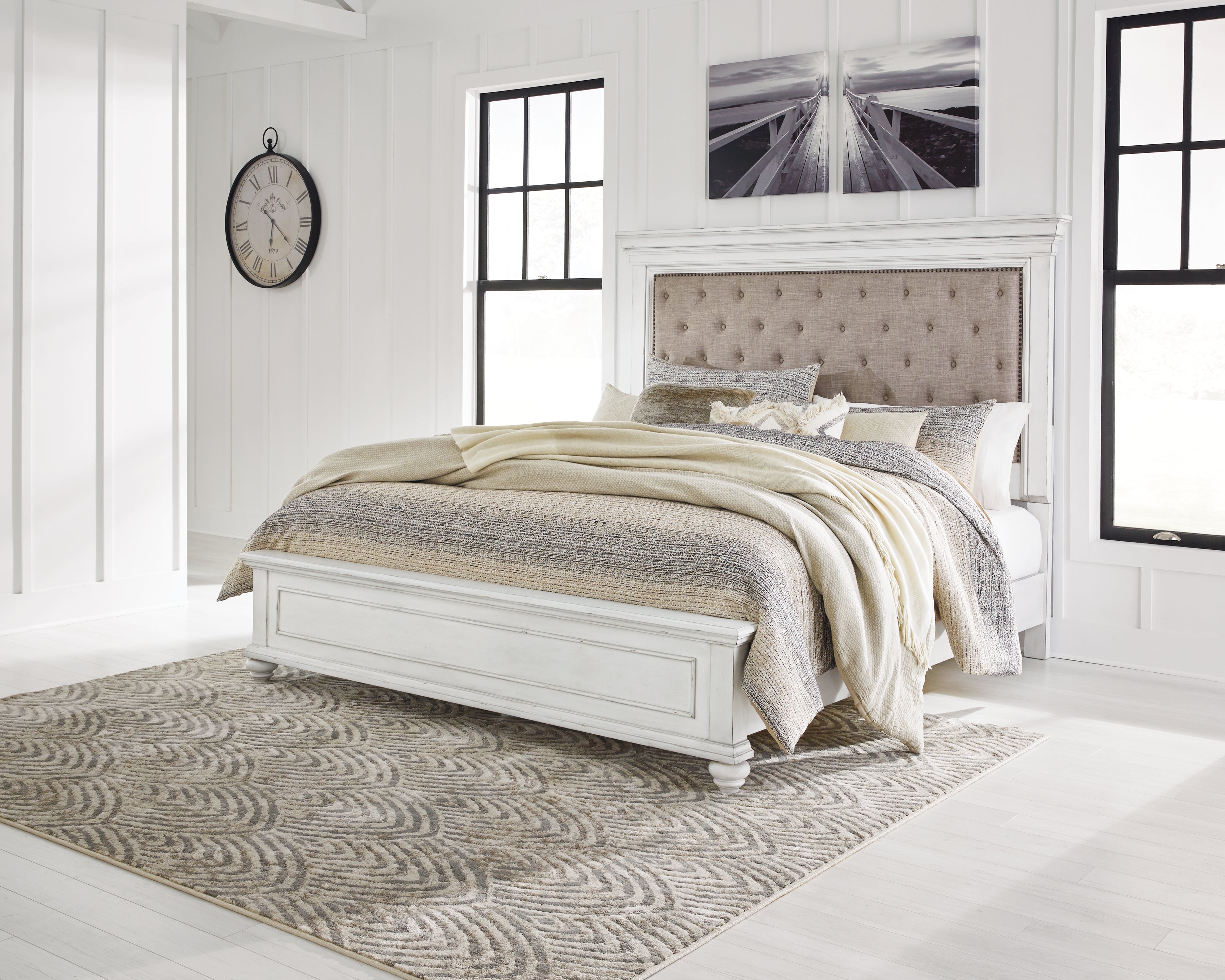 Tampa Furniture Outlet Lutz - Ashley Furniture - Kanwyn Bedroom - California King Panel Bed / Whitewash - B777B13