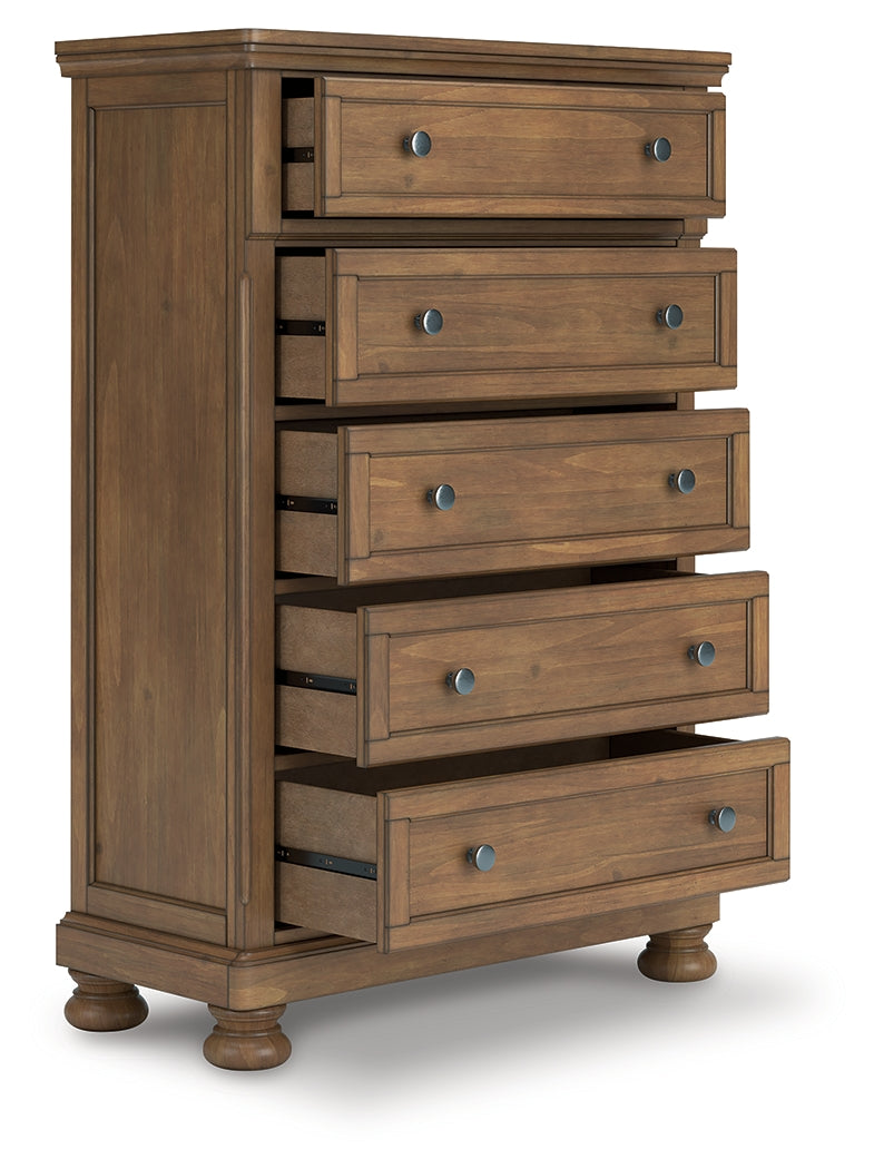 Tampa Furniture Outlet Lutz - Ashley Furniture - Feddinger Bedroom - Five Drawer Chest / Medium Brown - PCB779-46