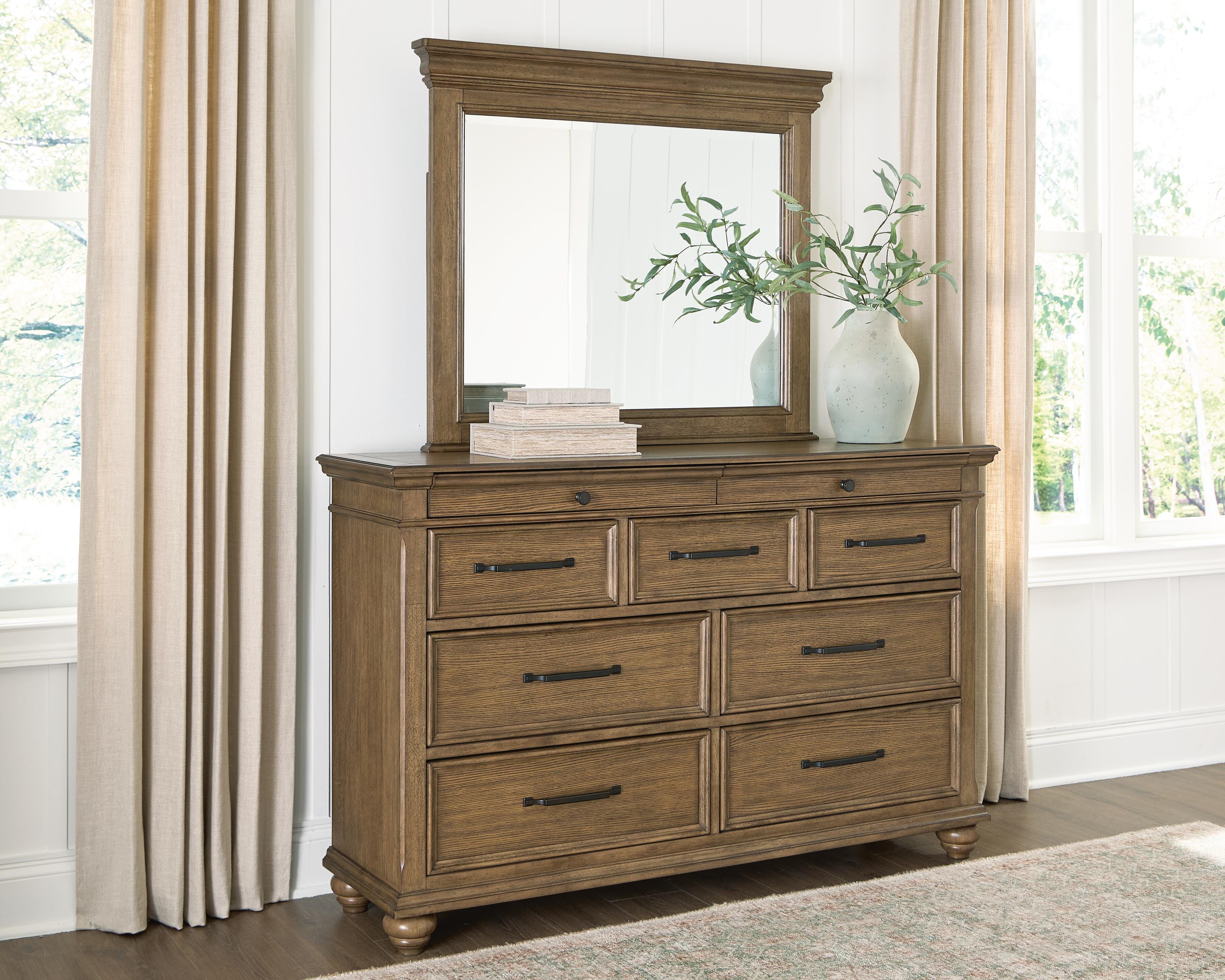 Tampa Furniture Outlet Lutz - Ashley Furniture - Karallin Bedroom - Dresser and Mirror / Medium Brown - PCB782B1