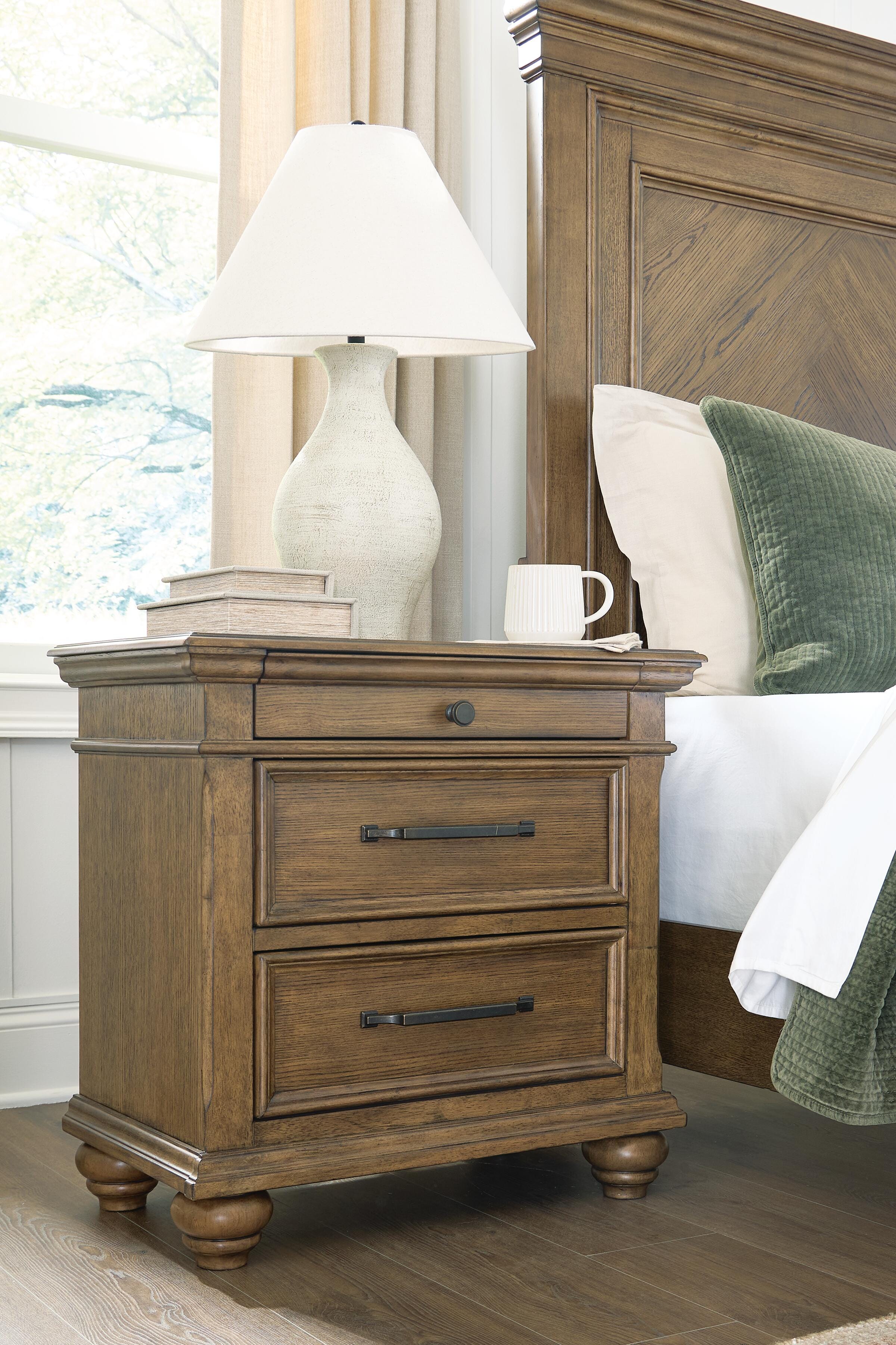 Tampa Furniture Outlet Lutz - Ashley Furniture - Karallin Bedroom - Three Drawer Night Stand / Medium Brown - PCB782-93