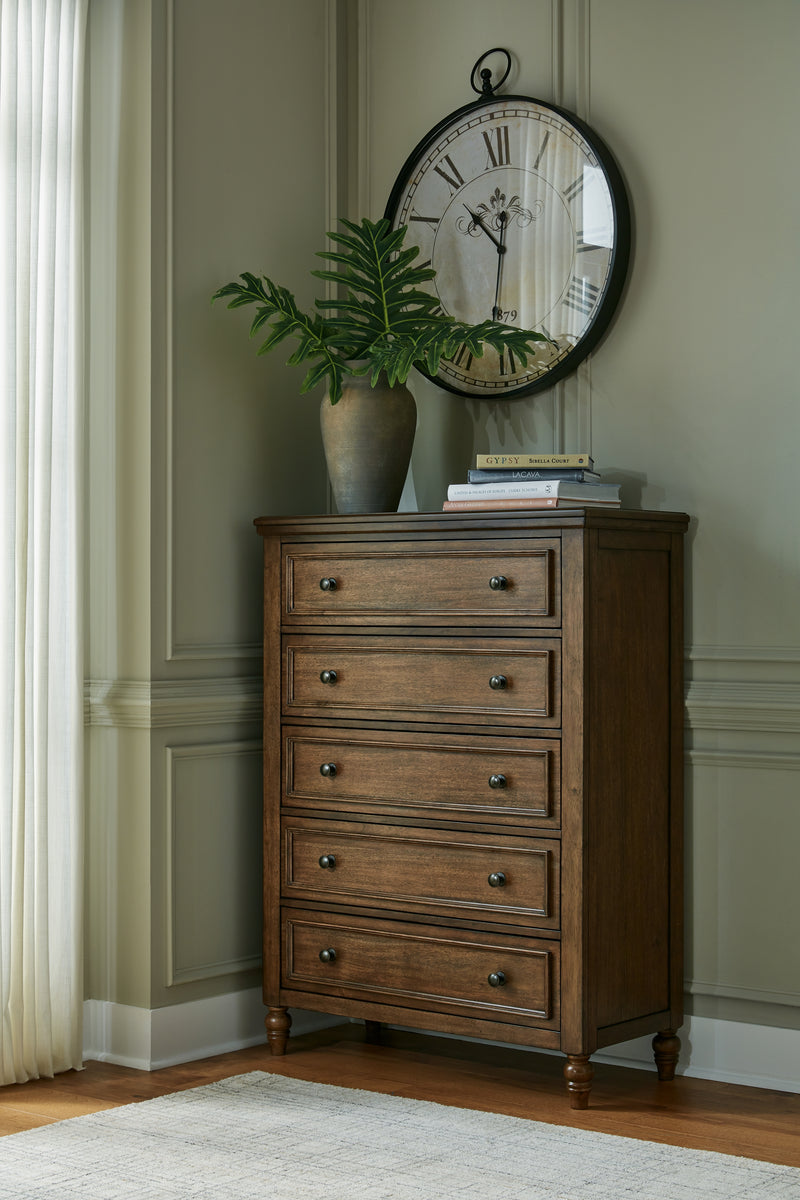 Tampa Furniture Outlet Lutz - Ashley Furniture - Sturlayne Bedroom - Five Drawer Chest / Brown - B787-46