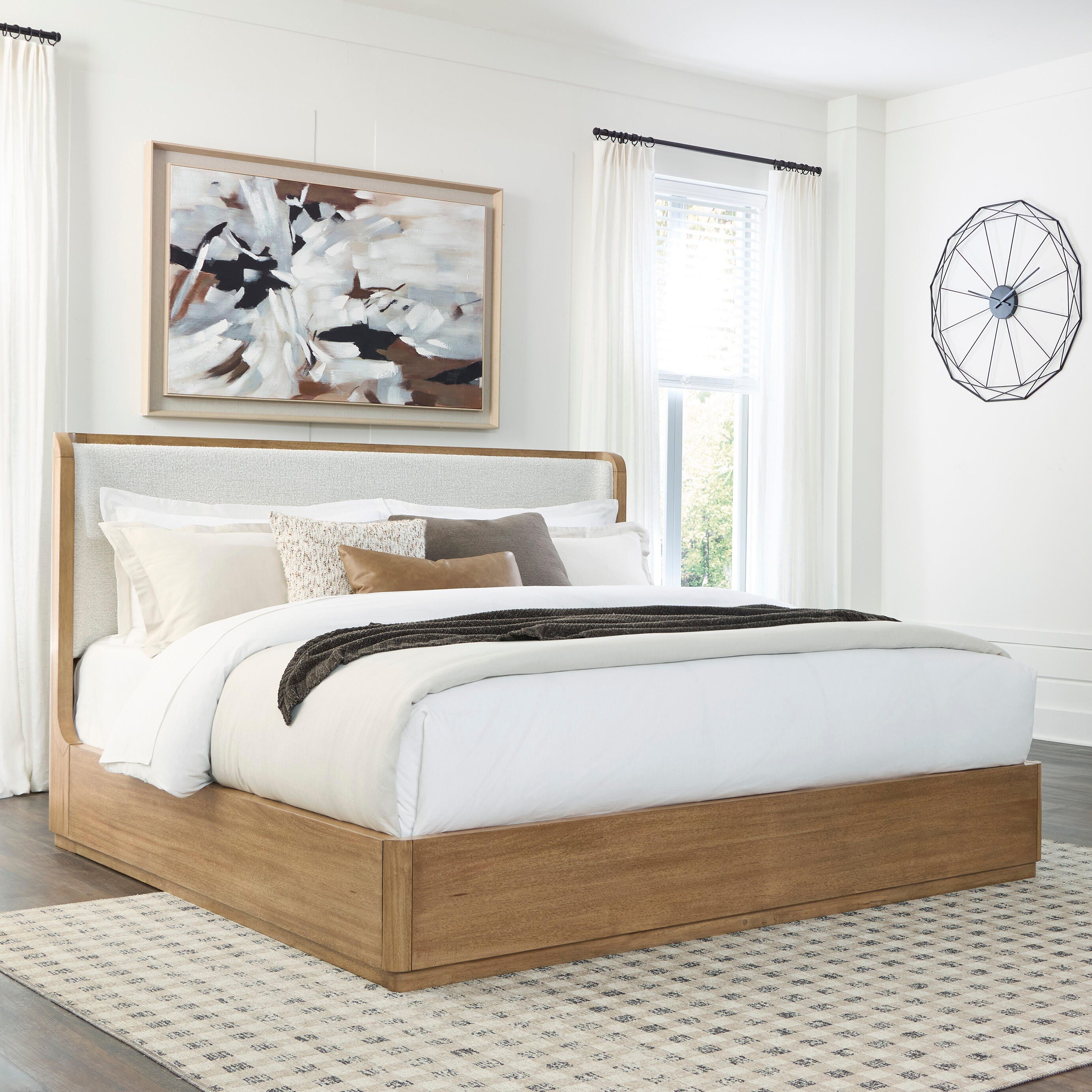 Tampa Furniture Outlet Lutz - Ashley Furniture - Pamaria Bedroom - King Upholstered Bed / Light Brown - PCB802B7