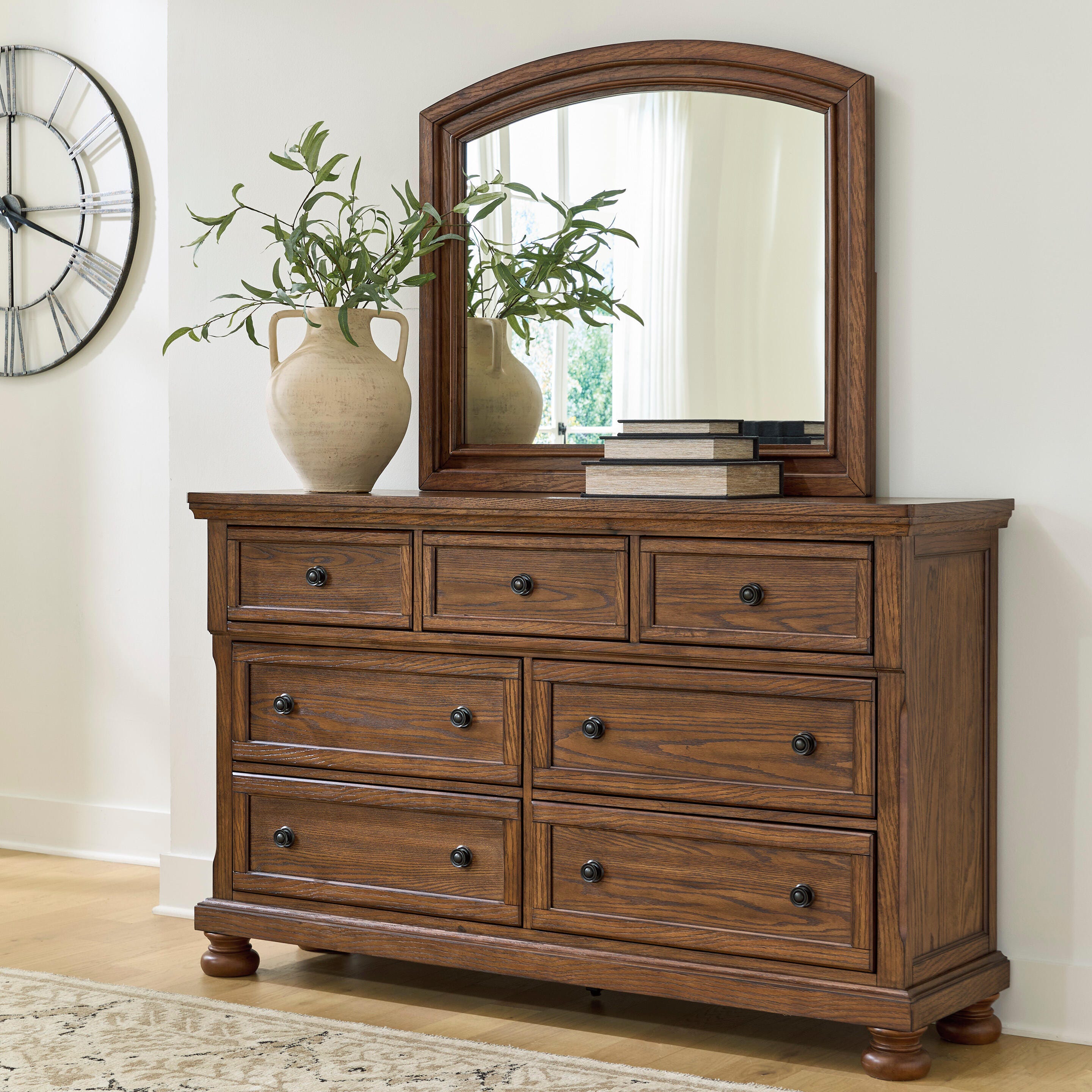 Tampa Furniture Outlet Lutz - Ashley Furniture - Zackaryn Bedroom - Dresser and Mirror / Warm Brown - PCB807B1