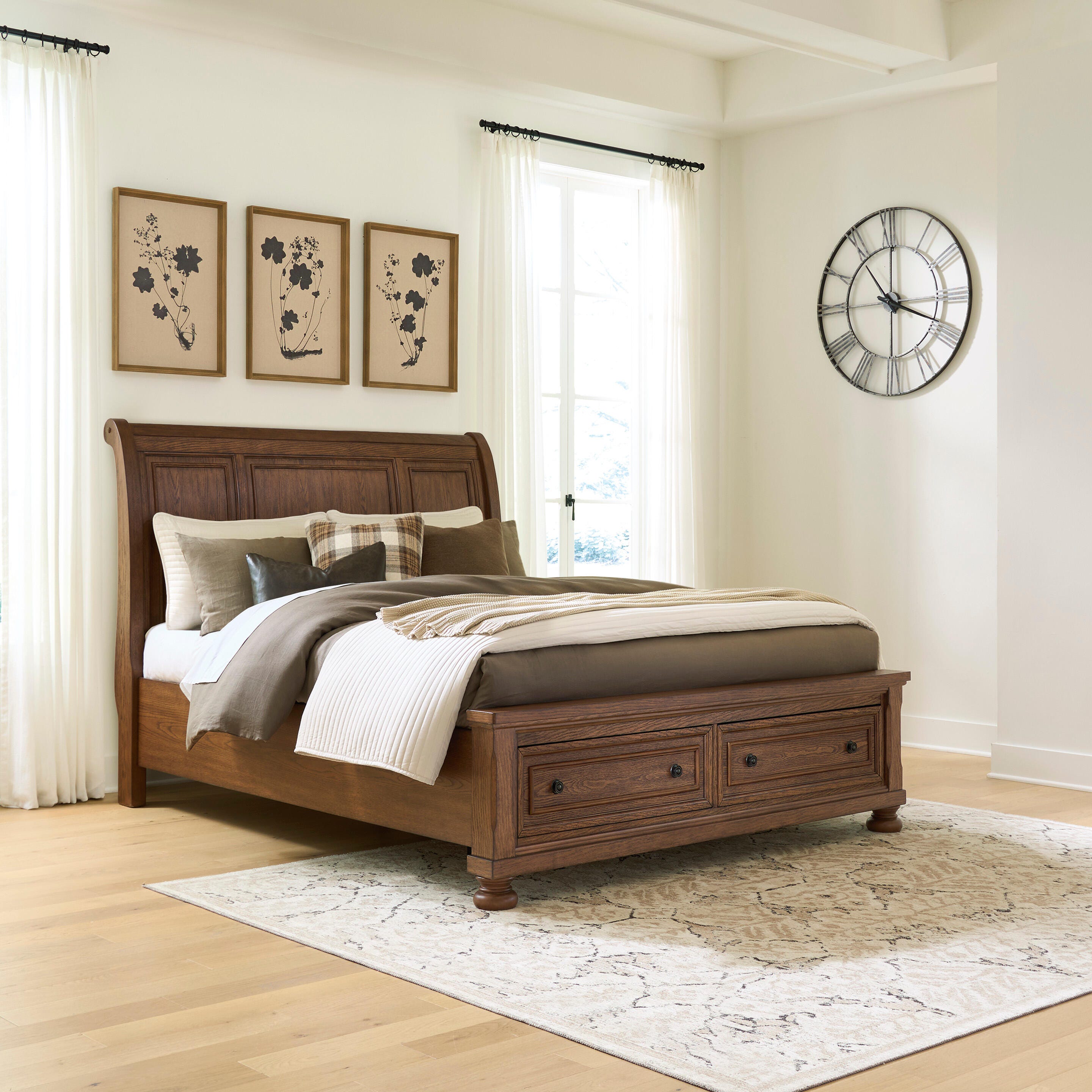 Tampa Furniture Outlet Lutz - Ashley Furniture - Zackaryn Bedroom - Queen Sleigh Storage Bed / Warm Brown - PCB807B4