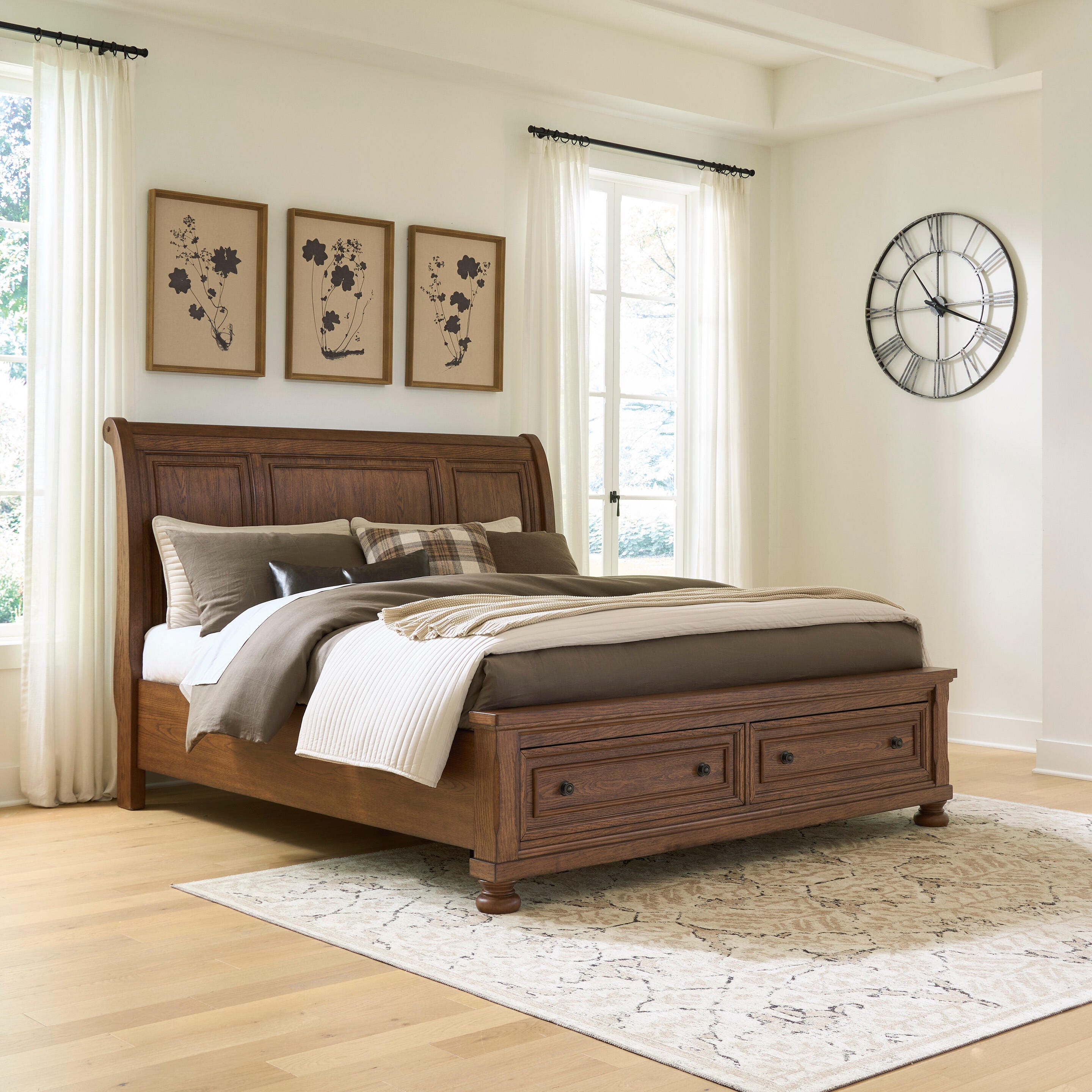 Tampa Furniture Outlet Lutz - Ashley Furniture - Zackaryn Bedroom - King Sleigh Storage Bed / Warm Brown - PCB807B7