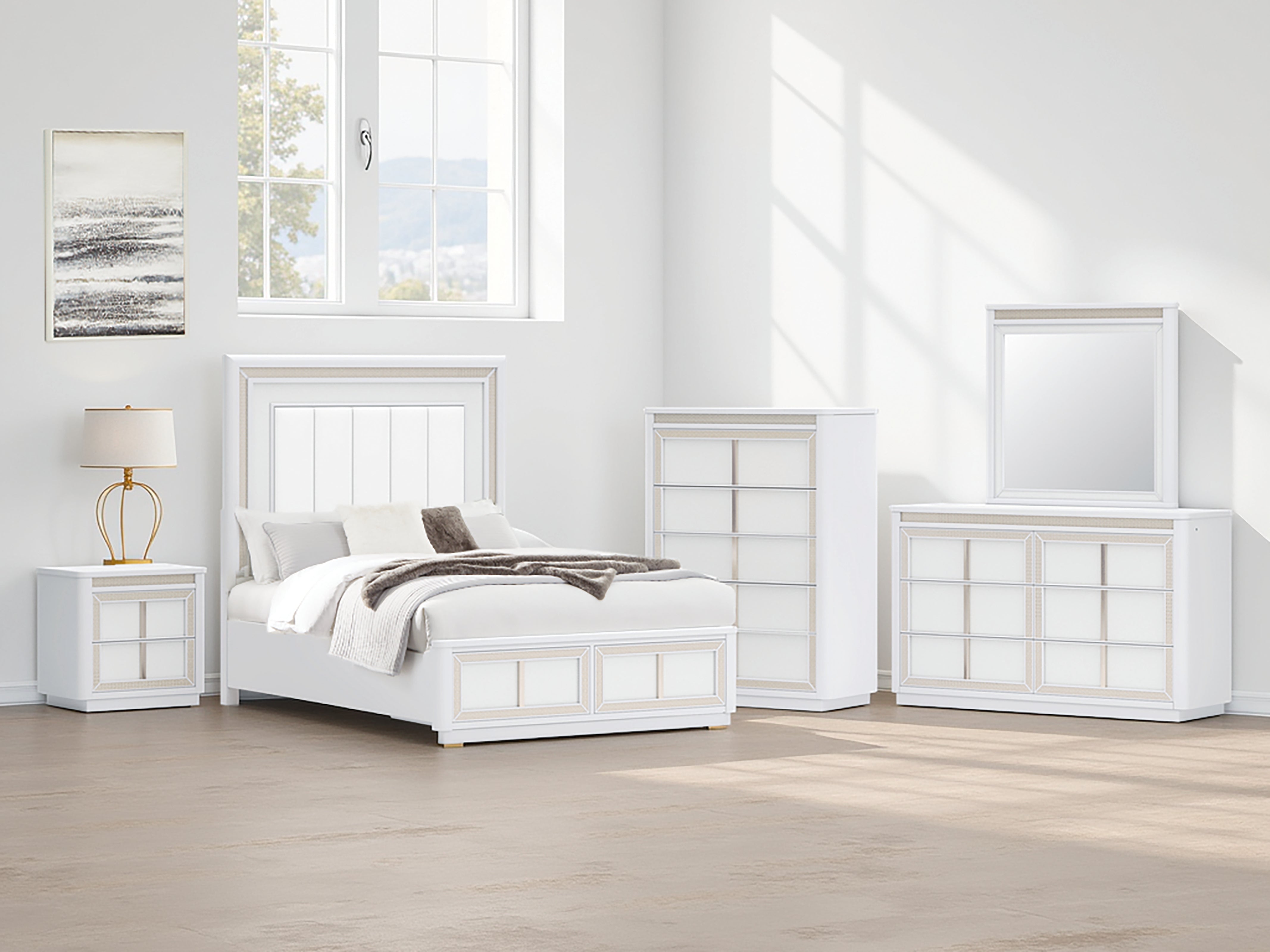 Tampa Furniture Outlet Lutz - Ashley Furniture - Chalanna Bedroom - Queen Upholstered Storage Bed / White - B822B2