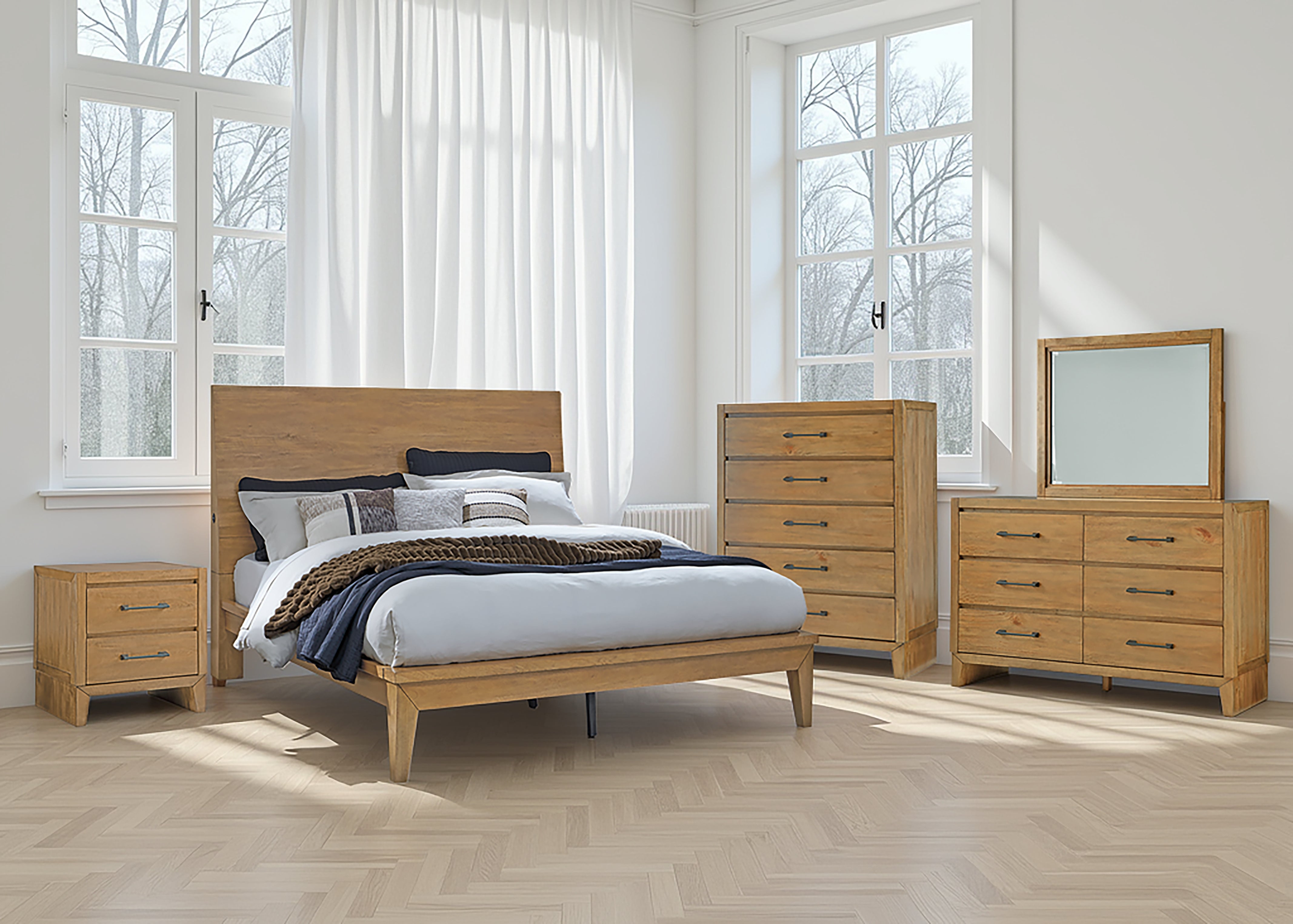 Tampa Furniture Outlet Lutz - Ashley Furniture - Sherbana Bedroom - Queen Panel Bed / Light Brown - B833B2
